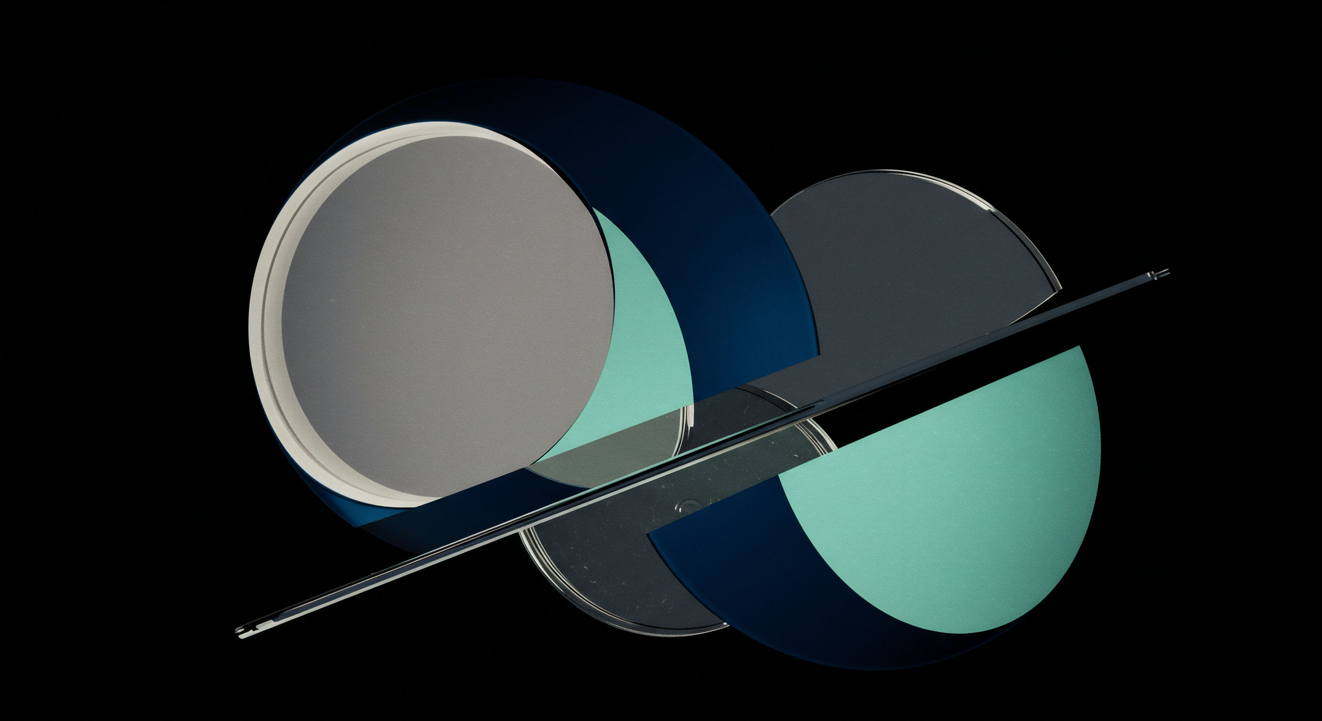 Layers of smooth circular planes in slate gray deep navy and mint green suggest complex financial layering reminiscent of options contract strata. A sharp diagonal reflective element slices through the composition signifying volatility skew or a strike price barrier in decentralized finance. This abstract visualization captures the interplay between underlying crypto asset movement and structured derivative payoff profiles such as European vs American option expiration dynamics. The composition implies non-linear risk exposure characteristic of delta hedging strategies and managing imperfect synthetic position replication within Automated Market Makers. Dark voids underscore the opaque nature of off exchange dark pool liquidity and the search for optimal RFQ execution across fragmented order books.