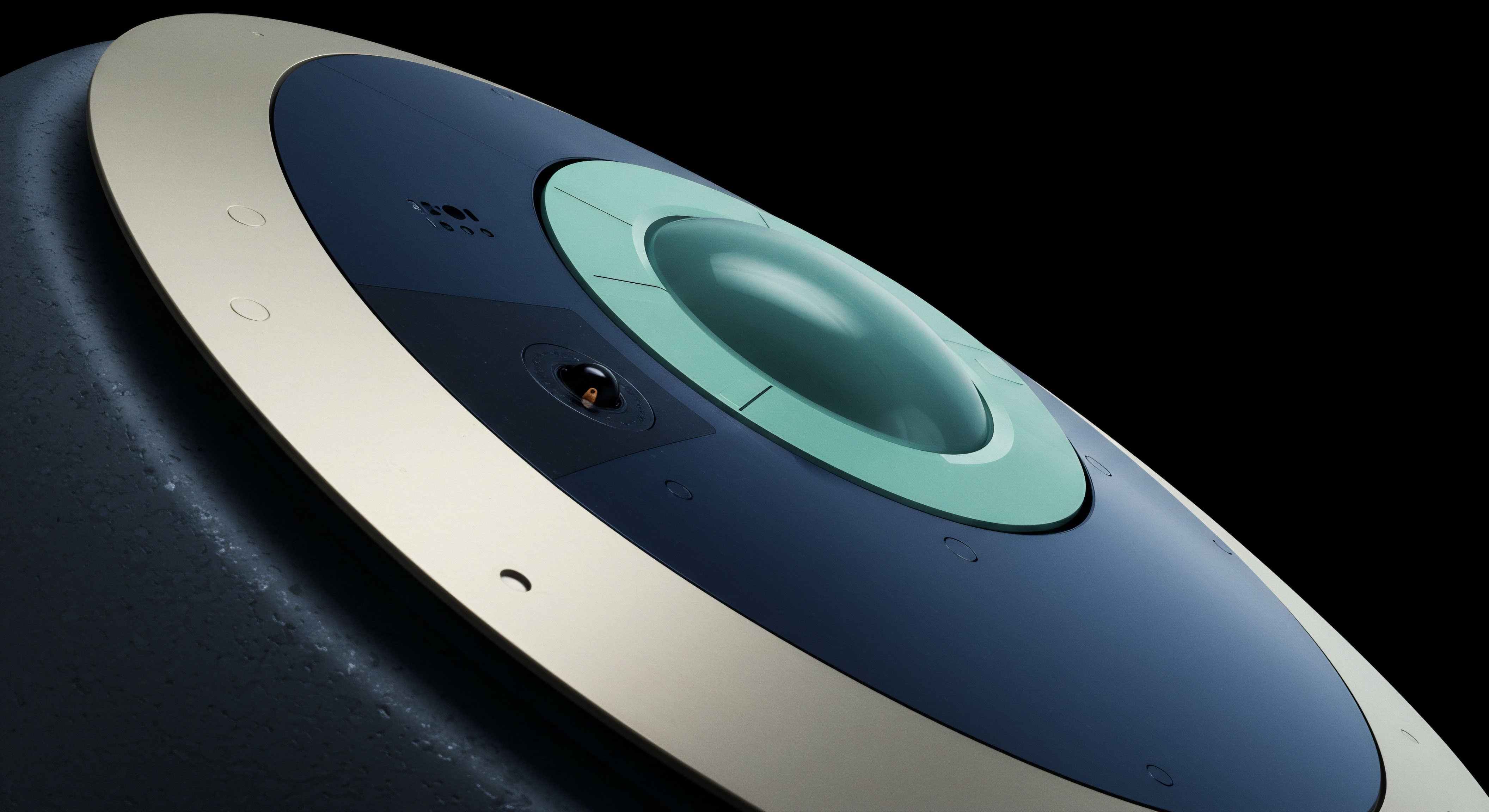 This macro view depicts a sleek, highly polished, dark blue surface bordered by a champagne gold annular ring, suggesting precision engineering crucial for decentralized finance infrastructure. The central teal-tinted convex element resembles a complex sensor array or a specialized exchange trading module, perhaps symbolizing a novel oracle mechanism or a high-throughput settlement layer. Embedded features, including what appears to be a small optical sensor or actuator, suggest rapid data acquisition vital for algorithmic arbitrage across spot and perpetual futures markets. The design embodies the pursuit of minimal latency in volatile digital asset ecosystems where precise execution guarantees alpha generation in structured products like crypto options and complex payoff profiles. This aesthetic mirrors the need for robust, streamlined architecture in next-generation DeFi protocols managing significant collateral pools and synthetic asset issuance.