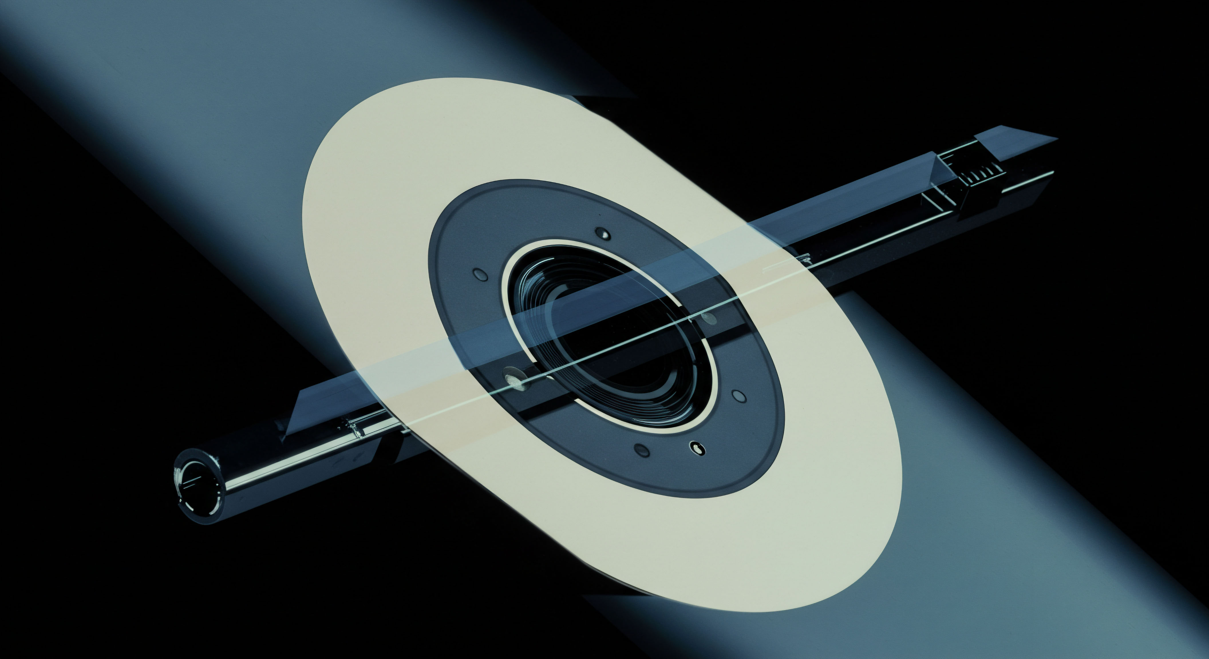 This abstract representation features intersecting geometric structures, suggesting a cross-section of advanced financial engineering mechanisms. The central disc, partially translucent and illuminated against a deep black field punctuated by diagonal light beams, evokes concepts related to decentralized finance data flow. Specifically, this visual metaphor aligns with modeling derivative pricing dynamics such as the interplay between implied volatility surfaces and Black-Scholes adjustments for underlying crypto assets. The sharp, linear components passing through the center may symbolize algorithmic execution pathways or the strike price vector across time value decay, critical in complex options strategies like straddles or calendar spreads. The overall aesthetic suggests rigorous quantitative analysis foundational to high-frequency crypto derivatives trading protocols, perhaps hinting at dynamic hedging ratios or sophisticated collateral management systems employed in DeFi lending pools.