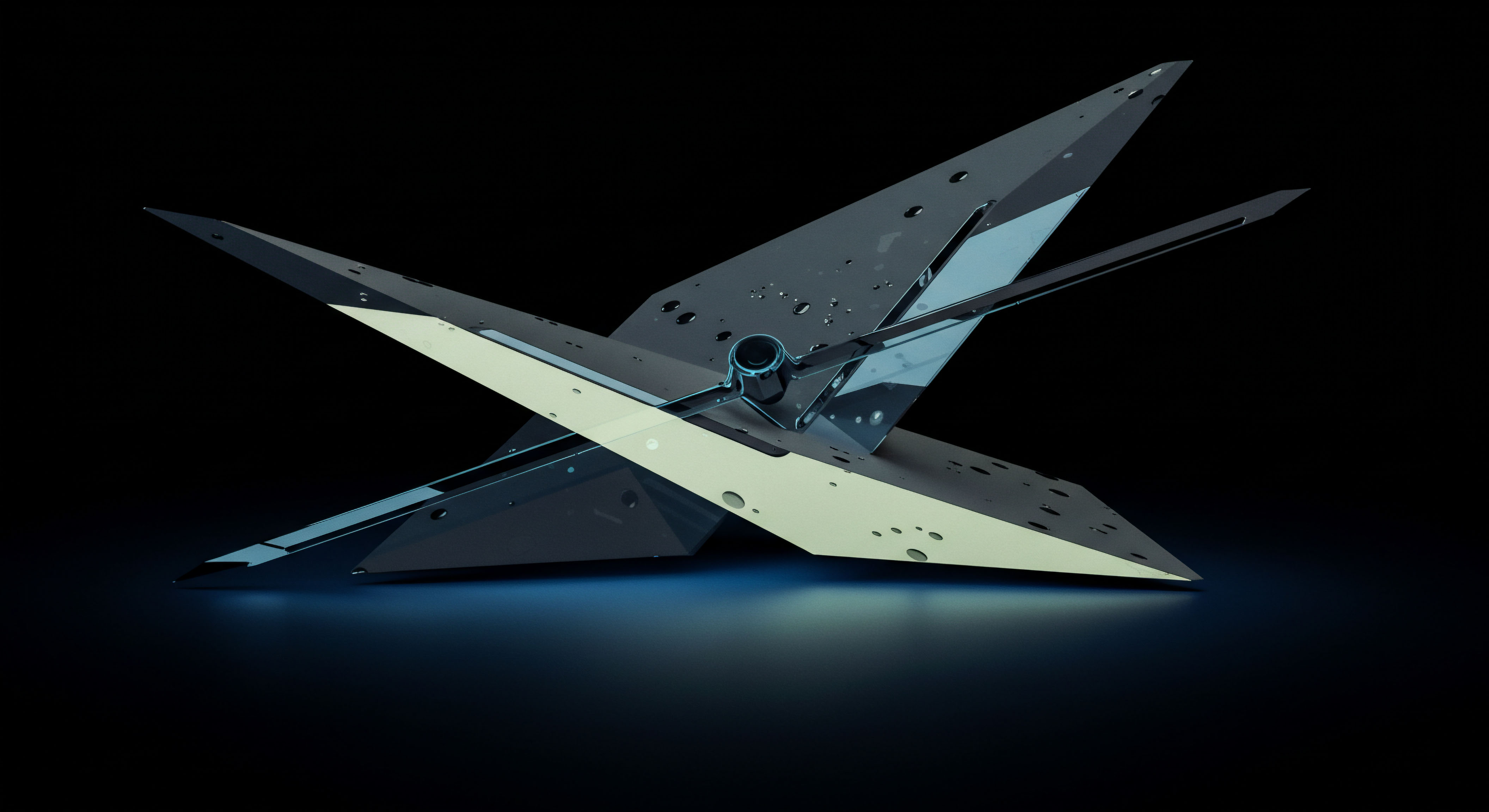 This stark rendering depicts an angular crystalline structure set against absolute blackness, illuminated subtly from below by an ethereal cyan glow, suggesting deep-sea or void mechanics. The sharp, overlapping planes, pocked with small depressions, abstractly represent the convergence of non-linear payoffs within complex financial instruments. It visualizes the structural integrity and inherent risk skew in synthetic asset replication. The central nexus implies an execution hub for granular delta hedging strategies applied to perpetual swaps and exotic options contracts on decentralized exchanges DEX liquidity pools. Surface imperfections suggest latent counterparty risk and imperfect stochastic modeling underlying implied volatility calculations for Bitcoin options pricing under high-frequency market microstructure scenarios. This form encapsulates arbitrage opportunities born from structural misalignment between spot exposure and derivative contract valuations.