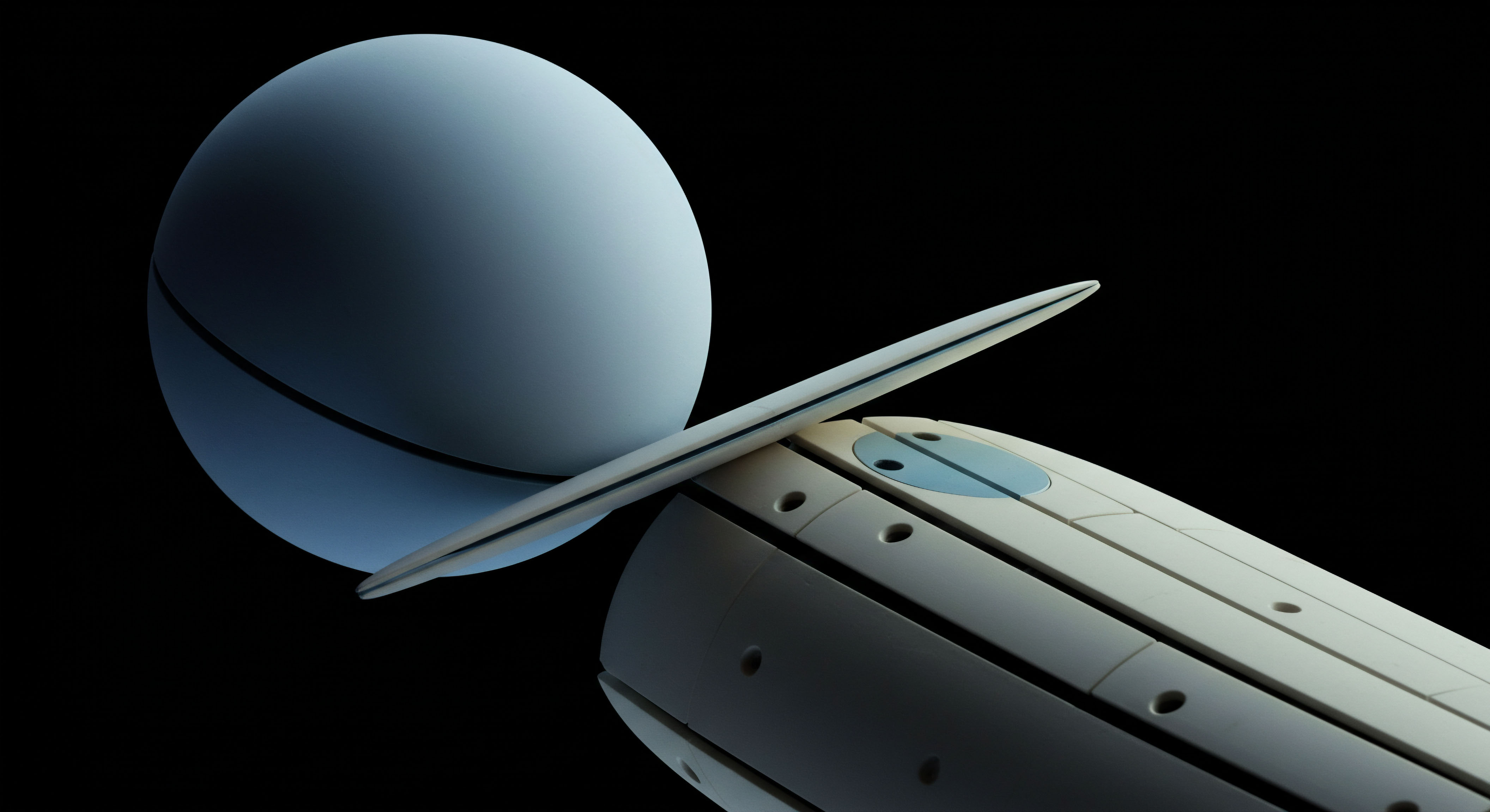 A minimalist depiction showcases a smooth, pale blue spherical body juxtaposed against a segmented, off-white cylindrical structure, separated by a razor-thin, elongated planar element suggesting an interface or boundary. This visual metaphor articulates the precarious equilibrium required in advanced cryptocurrency portfolio hedging strategies involving highly structured financial instruments. The sphere symbolizes the underlying digital asset pool or blue-chip DeFi protocol treasury subject to volatile market dynamics, while the planar element represents a specific strike price or expiration barrier for complex derivatives. The structure below evokes the immutable, modular architecture of on-chain settlement layers or a collateralized debt position collateral structure, illustrating risk mitigation through synthetics and the delicate management of implied volatility skew inherent in deep out-of-the-money options positioning within decentralized finance mechanisms.