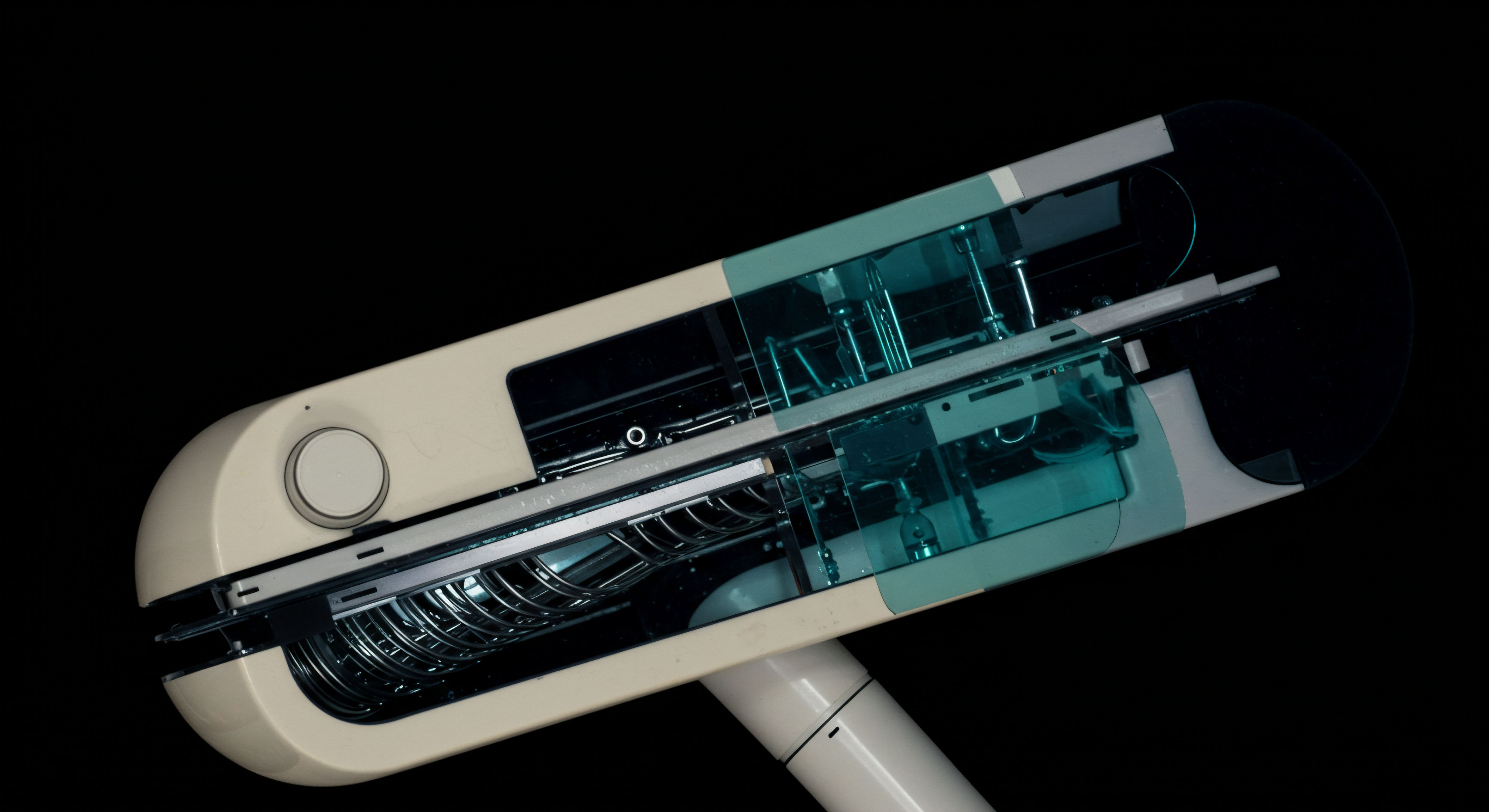 This diagram reveals a sophisticated internal architecture, suggesting a precision mechanism for managing complex financial instruments like exotic options or perpetual swaps. The beige casing contrasts sharply with the luminous cyan internal components, potentially symbolizing transparency versus opaque legacy finance structures. Visible are intricate metallic coils, perhaps representing liquidity provisioning within a staked collateral pool or the underlying logic for automated market maker bonding curves. The design evokes concepts of secure cryptographic settlement layers and deterministic smart contract execution underpinning digital asset derivatives. This schematic parallels the robust engineering required for managing high-frequency decentralized exchange order books and mitigating systemic risk through overcollateralization mechanisms essential for novel DeFi primitives. Keywords include delta hedging algorithmic iteration collateralized debt positions synthetic asset replication stochastic volatility modeling automated liquidation engines.
