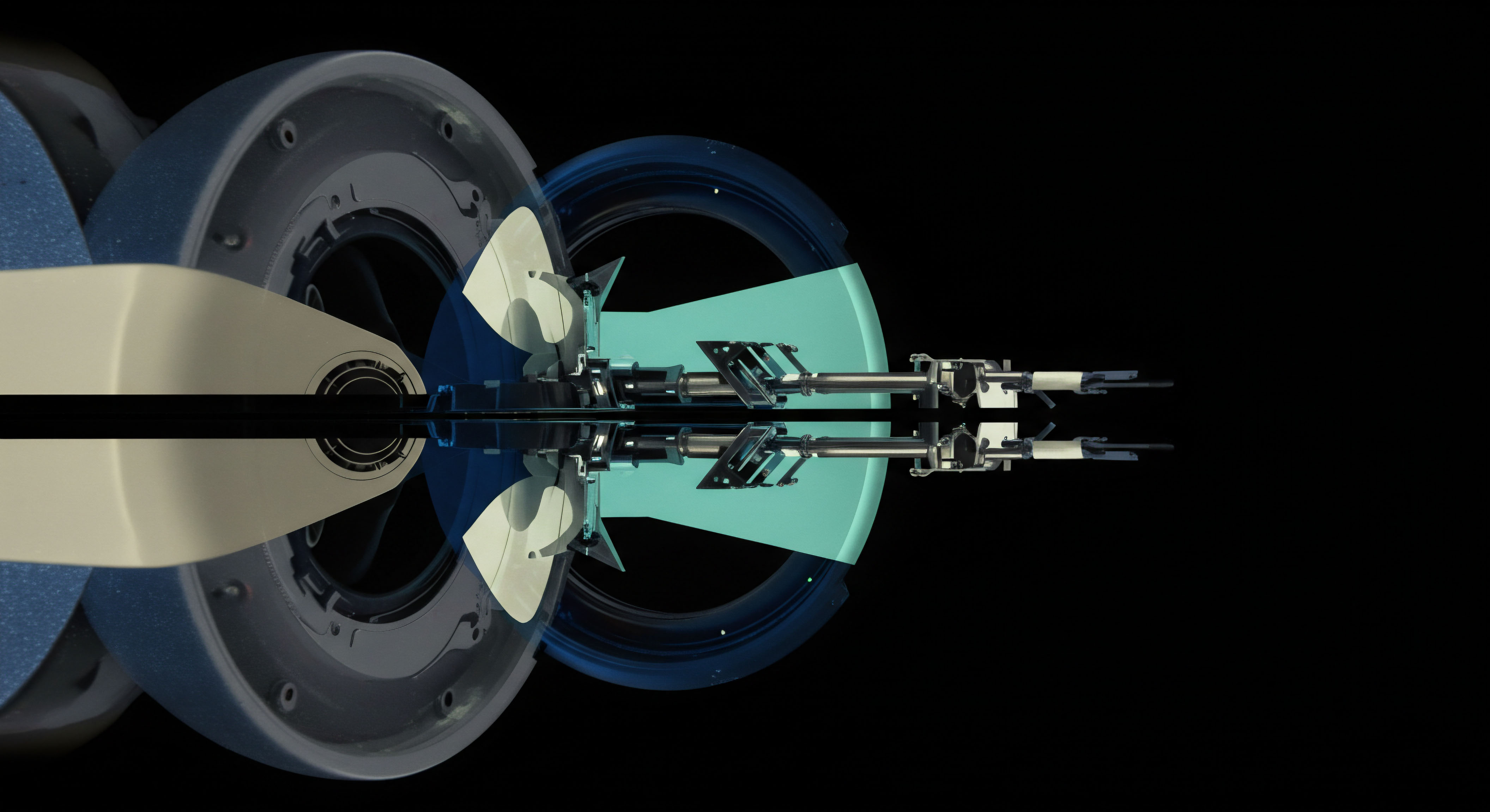 This visualization illustrates a complex mechanical assembly suggesting the inner workings of a high-frequency execution engine, perhaps modeling automated market maker rebalancing or sophisticated derivative settlement. Beige and grey rotating components suggest kinetic energy transfer related to arbitrage loops or yield farming mechanisms, while translucent cyan elements might represent controlled exposure across various collateralized debt positions. The symmetrical deployment of metallic actuators points toward simultaneous execution of buy-side and sell-side orders, simulating rapid delta hedging or automated options pricing models within a decentralized finance protocol environment, ensuring minimized slippage and optimized oracle integration for synthetic asset valuation. This structure embodies algorithmic stability in volatile cryptocurrency environments managing complex options payoff profiles.