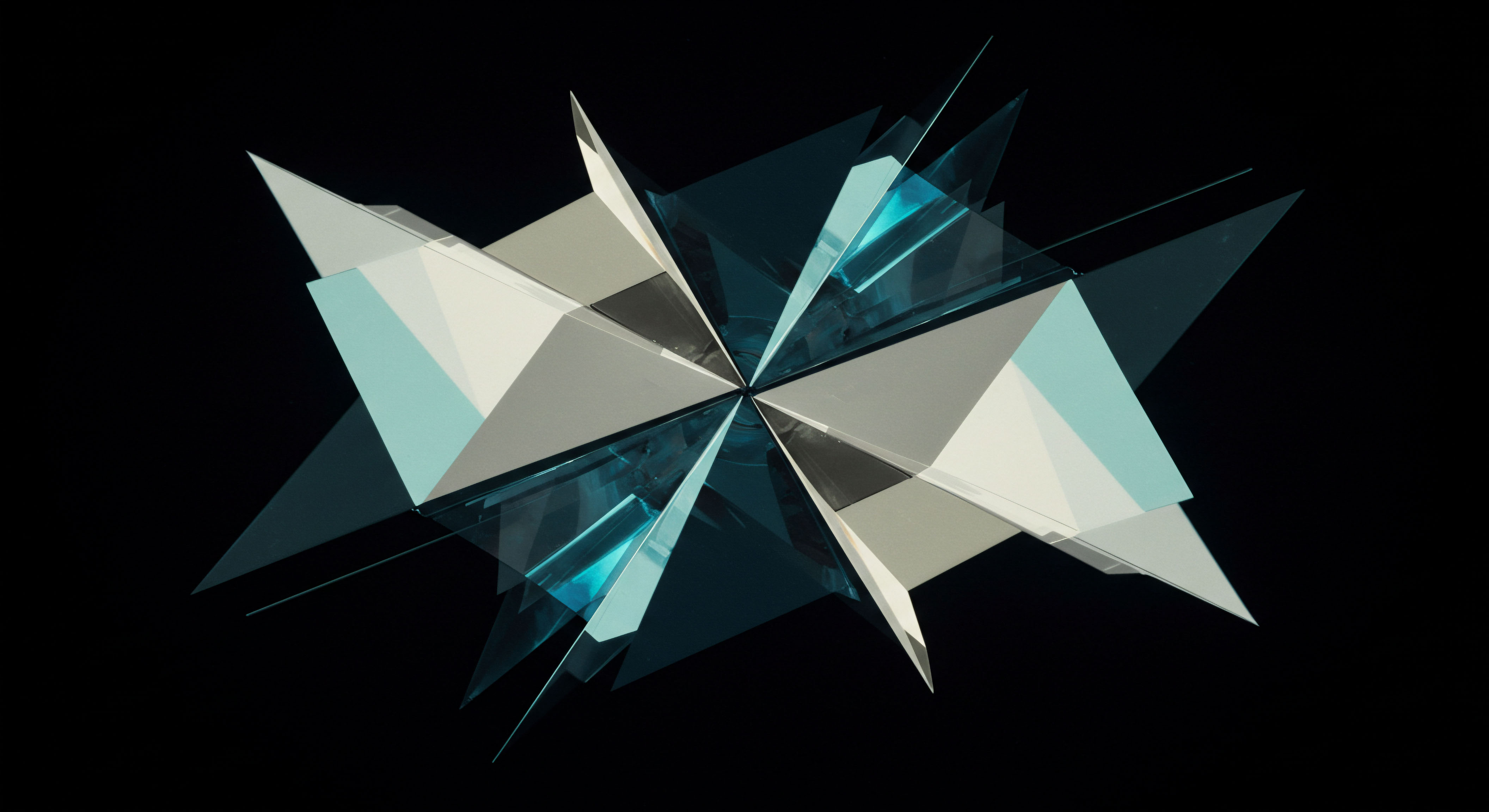 This abstract visualization depicts a complex, radially symmetric structure composed of intersecting planes, suggesting geometric partitioning of a multidimensional space against a deep black background. The composition employs translucent cyan-teal and opaque beige-white facets, mirroring the delicate balance required in navigating digital asset market microstructure. It conceptually represents the intrinsic volatility surface within perpetual futures contract execution, where intersecting planes symbolize different strike prices or expiration windows. The sharp angles evoke moments of high divergence, perhaps modeling sudden counterparty risk or slippage during aggressive order flow ingestion, akin to tracking ephemeral on chain settlement metrics for novel synthetic asset creation. This structure embodies the inherent non-linearity of options premium calculation and the constant recalibration of implied volatility in decentralized finance environments requiring robust risk parity strategies.
