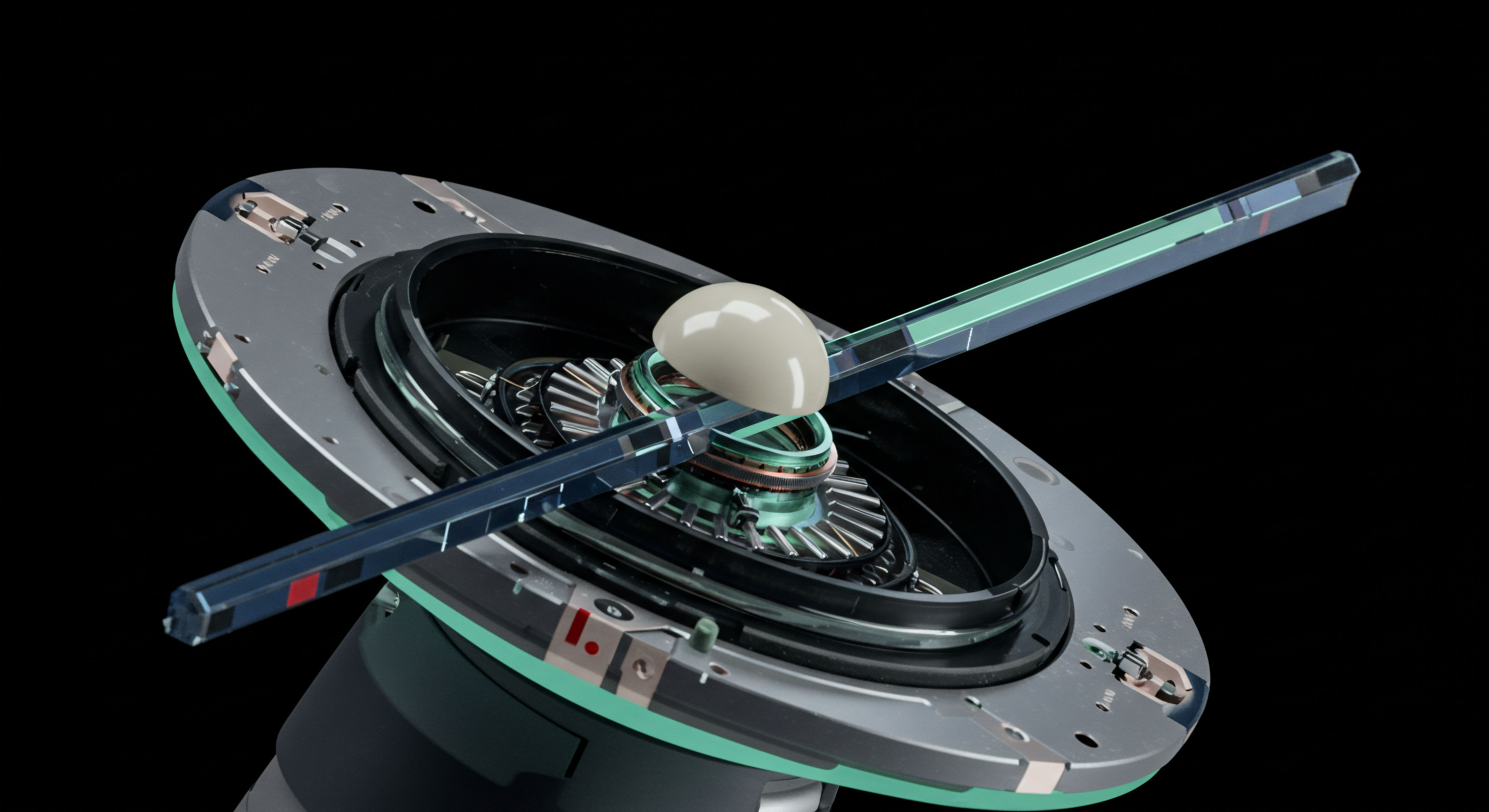 This rendered mechanism displays interlocking precision gears and bearing assemblies suggesting intricate counterparty risk management protocols inherent in decentralized finance derivative execution. A polished ovoid form rests centrally above a complex arrangement of concentric rings and metallic teeth symbolizing a non-custodial escrow or staking mechanism integral to smart contract finality. The translucent cyan structural elements imply layered data transmission or the transparent flow of collateralized debt positions underpinning perpetual swap liquidity provisioning. This visualization captures the underlying infrastructure required for instantaneous settlement of complex options structures like exotic variance swaps managed autonomously by DAO treasury assets, emphasizing verifiable on-chain collateralization and minimized latency in decentralized exchange operations.