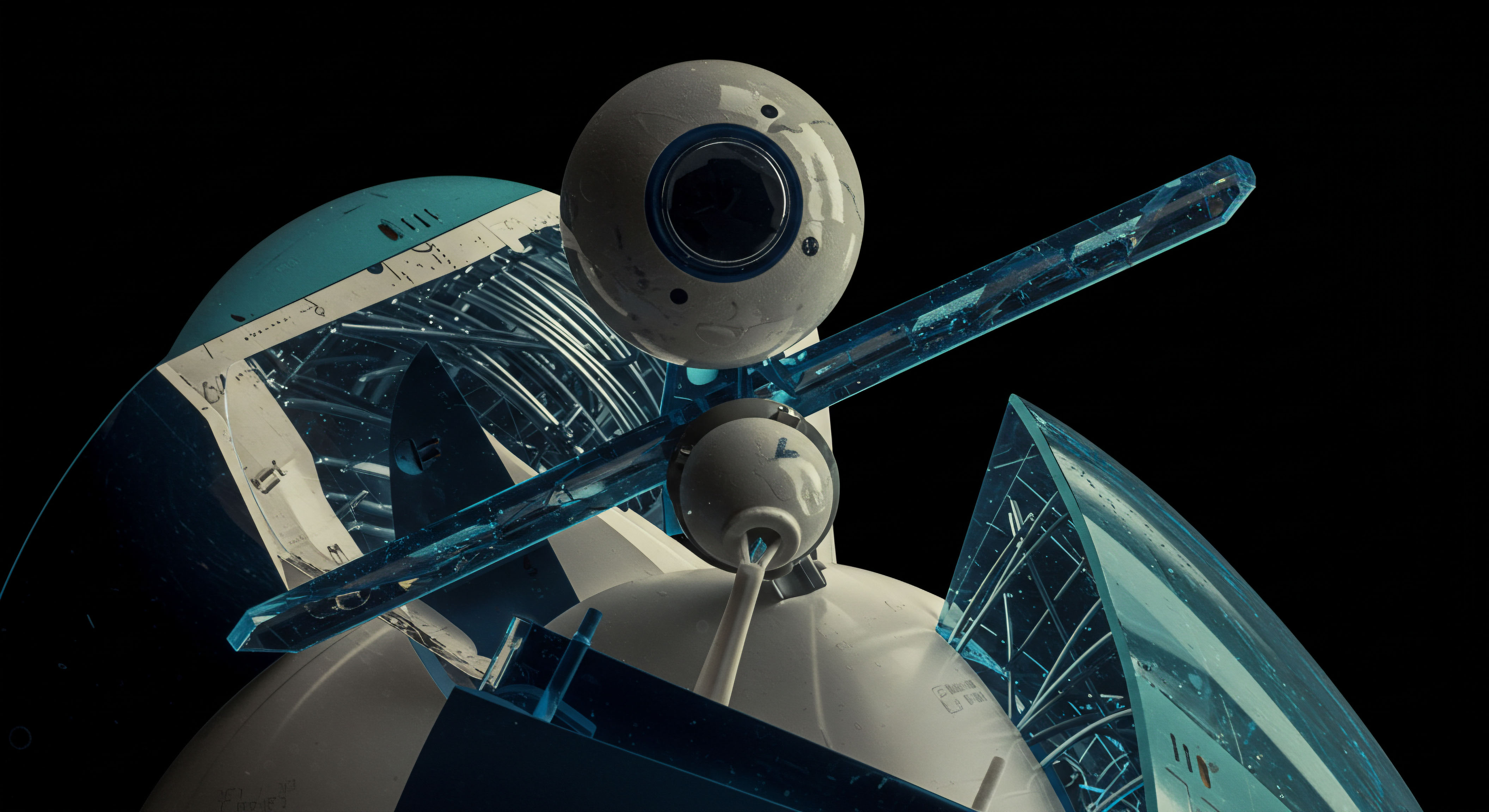 A highly detailed, photorealistic rendering depicts a central, matte-white ocular sphere resembling a DAO governance token interface, juxtaposed against fractured, translucent cyan structural elements suggesting complex infrastructure. This visual architecture embodies the abstract mechanics of decentralized finance DeFi, specifically illustrating the sensitive execution layer of high-frequency options trading within novel blockchain architectures. The exposed internal latticework implies sophisticated smart contract logic governing collateralization ratios and dynamic hedging strategies required for perpetual futures exposure management. Analyzing this apparatus reveals inherent counterparty risk mechanisms within automated market maker AMM liquidity pools, demanding robust oracle integration for accurate strike price settlement across DeFi derivatives ecosystems. The stark contrast against the void suggests the insulated, deterministic environment of on-chain settlement for complex financial engineering instruments.