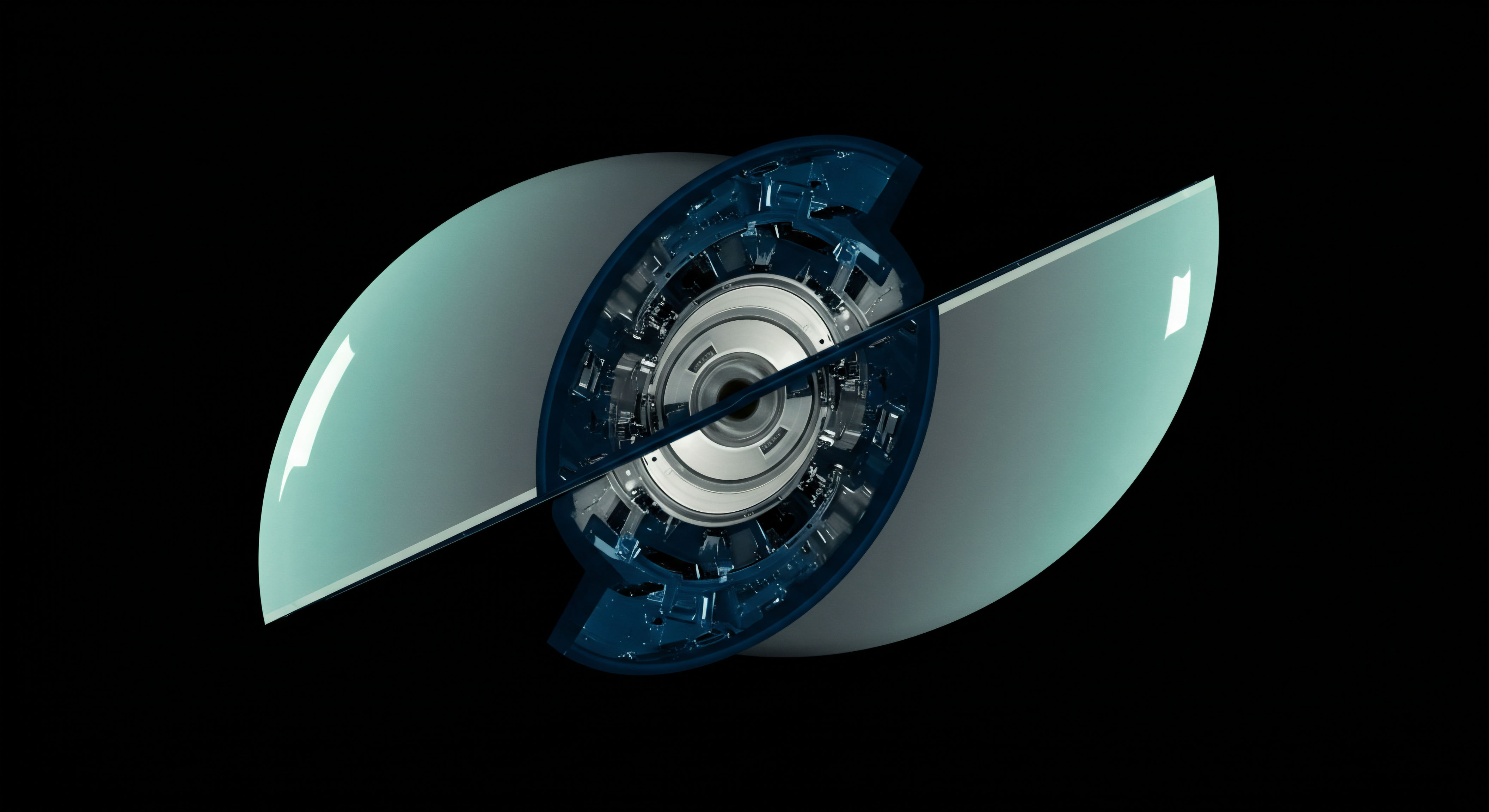 This abstract rendering depicts an internal cross-section of a sophisticated financial mechanism, suggesting the inner workings of a decentralized exchange Automated Market Maker AMM structure. The split view reveals complex internal gearing or circuit architecture rendered in deep cyan blue against a central metallic core representing a secure vault or ledger entry. This visual metaphor underscores the mechanics of Impermanent Loss mitigation within liquidity provision strategies. The enclosing pale teal ellipsoidal forms symbolize protected assets within a digital contract envelope, hinting at advanced option contract structures or collateralized debt positions CDP settlement layers. It evokes the layered security and atomic swaps inherent in sophisticated on-chain asset management protocols requiring deep understanding of slippage and oracle integration for precise derivative pricing models.