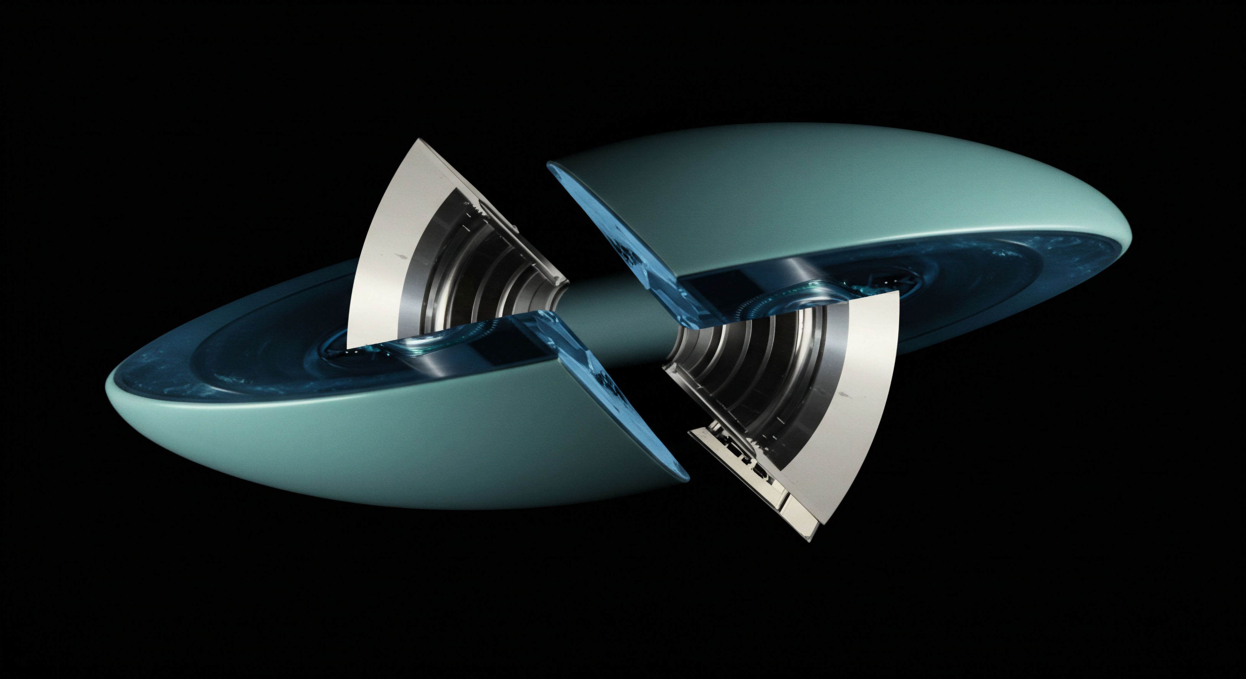 This visual dissection reveals nested strata within a smooth, teal ovoid structure, suggesting an internal mechanism analogous to derivative contract decomposition. The separation exposes metallic concentric layers and clear fluid dynamics, mirroring the intrinsic value components of options. It represents the systemic opacity and subsequent required transparency in Black Scholes modeling adaptations for volatile digital asset volatility surface reconstruction. High-frequency trading protocols demand such deep inspection into synthetic asset construction. This visualization embodies the structural complexity underpinning secure decentralized autonomous organization governance frameworks and nested asset collateralization schemes. The internal architecture evokes ledger block finality pathways.