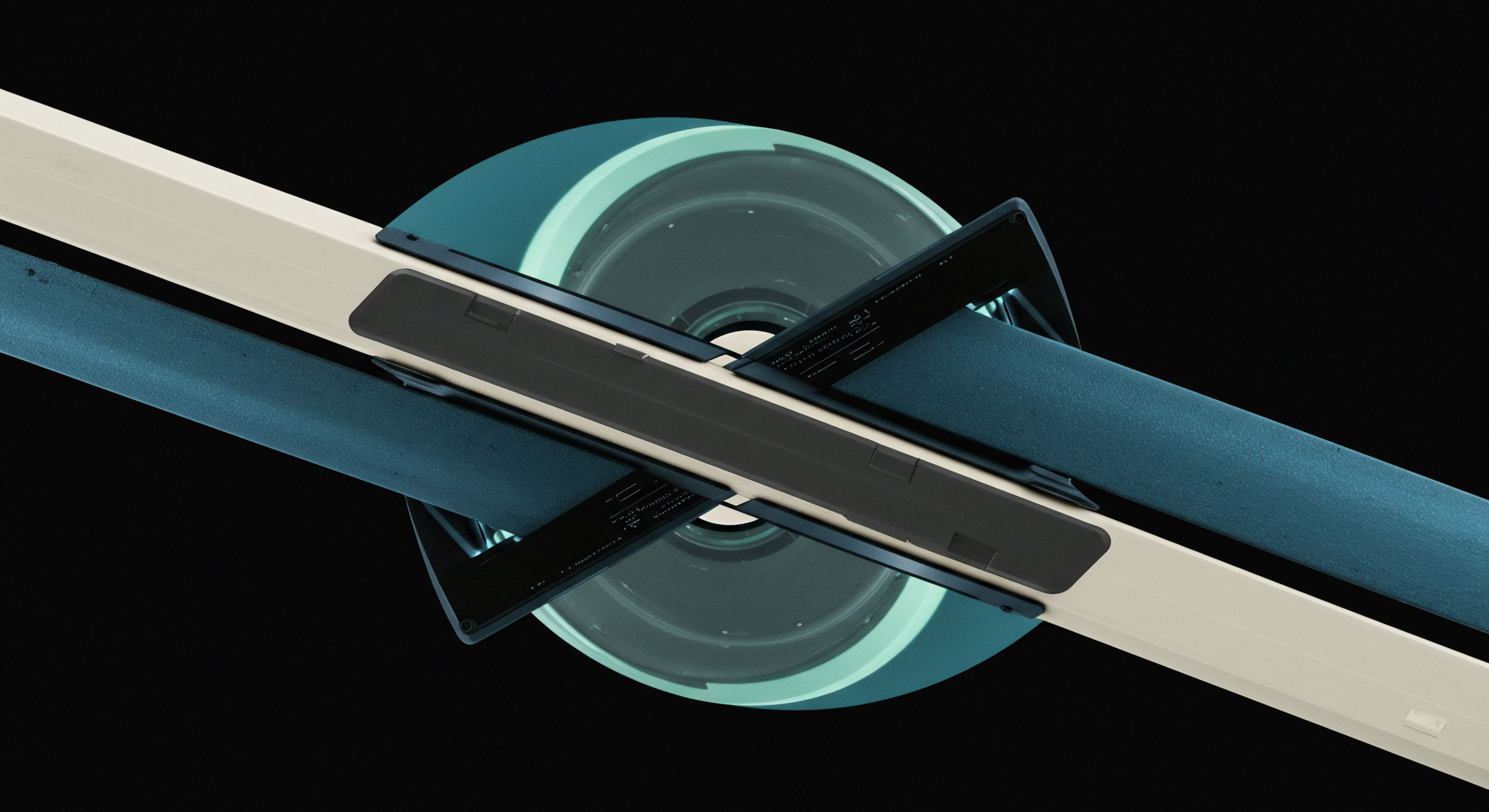 This abstract visualization suggests the mechanism of an on-chain liquidity pool interacting with a leveraged synthetic asset structure. The pale beige and deep teal components suggest differing asset classes perhaps representing fiat collateral versus tokenized real-world assets or stablecoin reserves within a decentralized exchange order book. The central translucent disc evokes a temporal element perhaps related to options expiration or smart contract block finality. Precision in cross-chain asset migration and Automated Market Maker impermanent loss mitigation defines this complex financial engineering involving vesting schedules and delta hedging strategies for exotic derivatives pricing models.