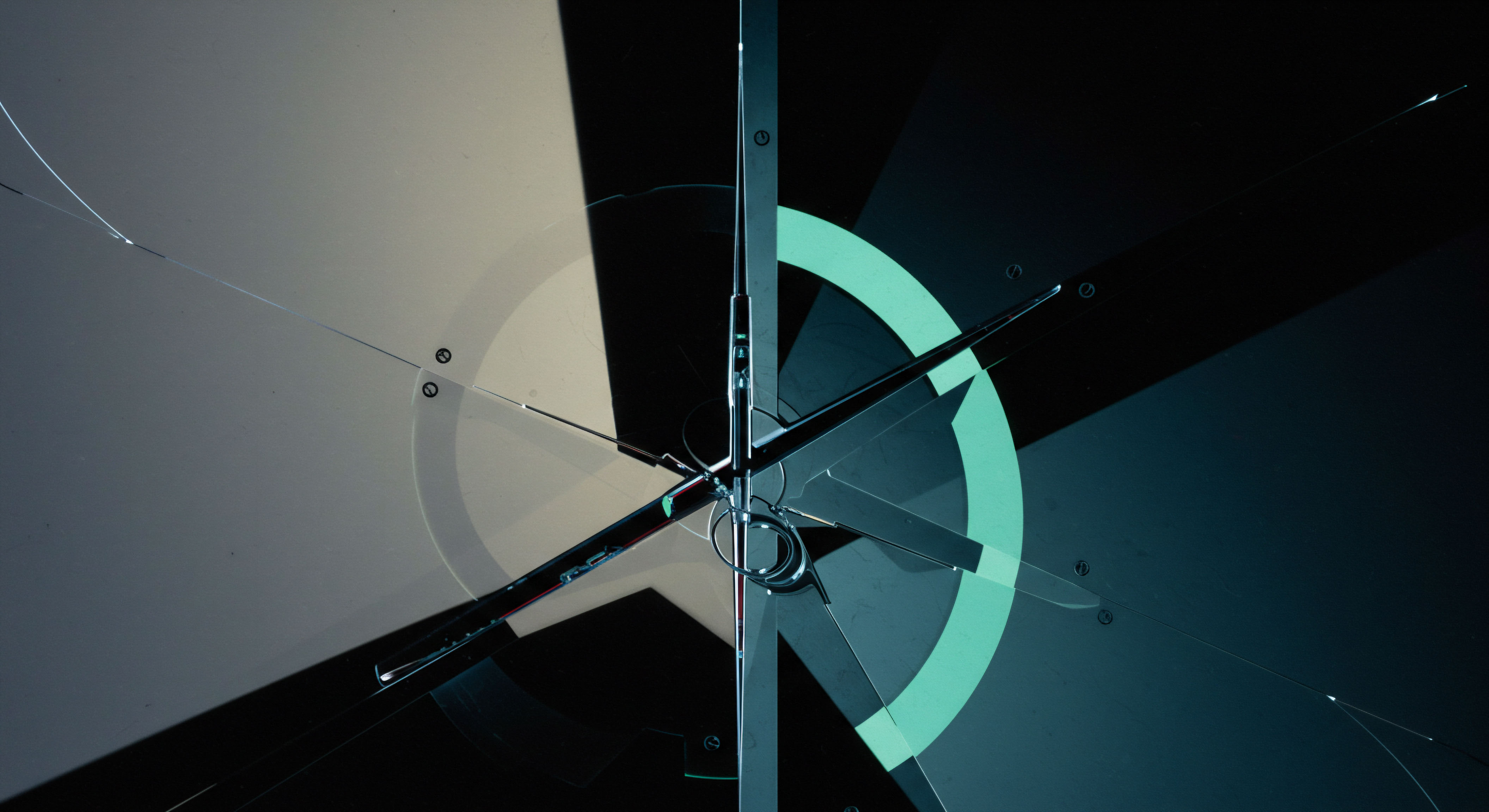 A stark visual matrix depicting fractured planes of light and shadow suggests a volatility surface stress test on a sophisticated financial instrument. Sharp metallic structures intersect a cyan arc, symbolizing the dynamic settlement layer of on-chain derivatives infrastructure. This composition mirrors the non-linear payout structures inherent in deep out-of-the-money digital asset options strategies. The central axis represents the execution path, where slippage during large block trades impacts realized gains versus theoretical Black-Scholes implied volatility models within a DeFi context. Subtleties in light refraction across the glass-like surfaces evoke the concept of veiled transactional transparency and the constant threat of oracle manipulation impacting smart contract settlement triggers for exotic crypto perpetuals contracts.