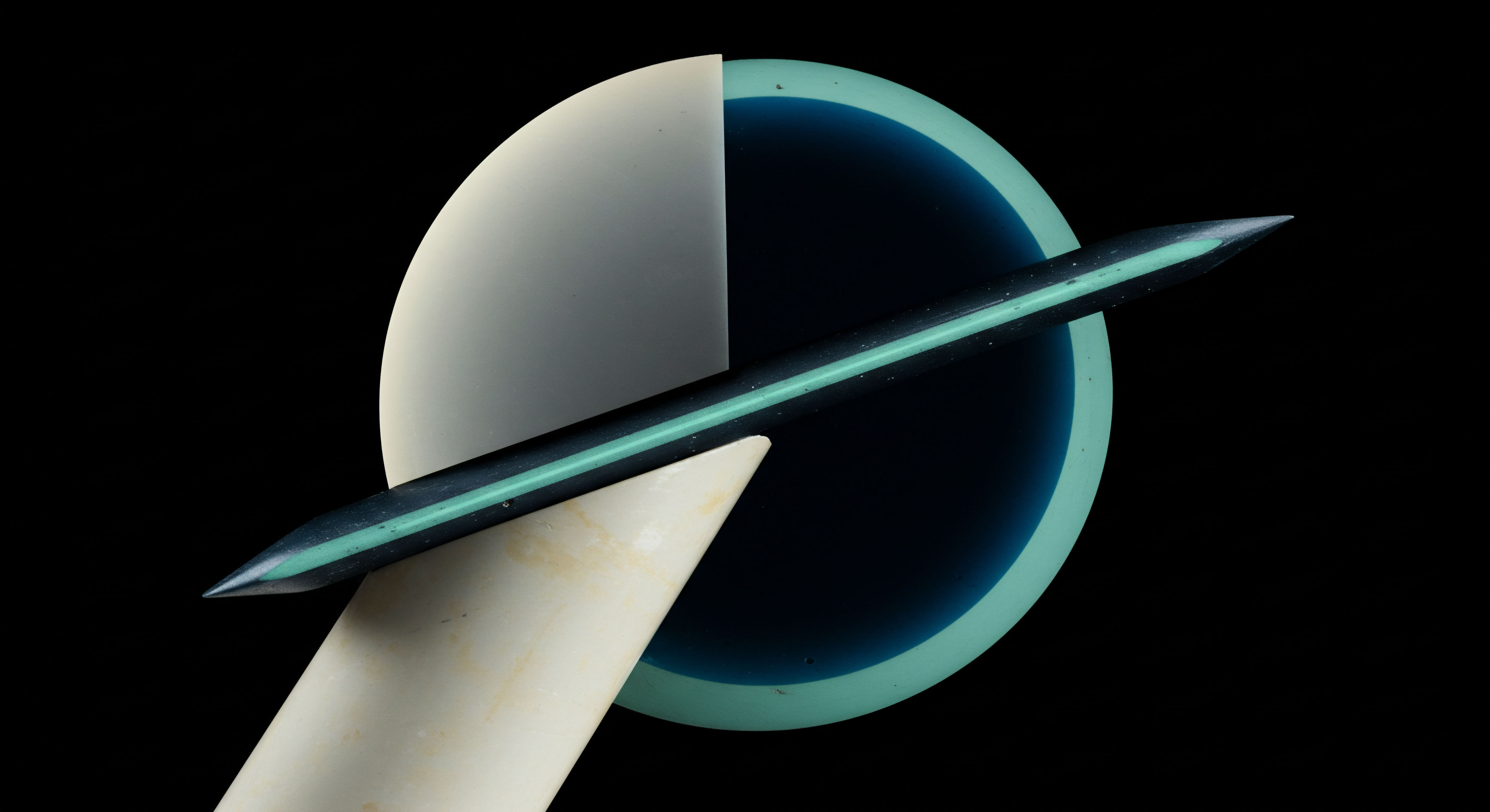 An abstract composition features a dark teal circular field bisected by an opaque off-white plane intersecting a luminous, sharp cyan rod traversing the center. This structure conceptually maps to the charting of synthetic asset performance under high-frequency market microstructure stress. The sharp implement suggests precision required for strike price selection in exotic options strategies like straddles or synthetic long calls on Layer-2 scaling solutions. The color contrast reflects the interplay between on-chain liquidity pools and off-exchange dark pool execution impacting delta hedging ratios for perpetual swaps. This visual cadence captures the essence of managing non-linear payoff profiles inherent in decentralized autonomous organization governance tokens and navigating the asymmetry of realized versus implied volatility surfaces in DeFi option primitives.
