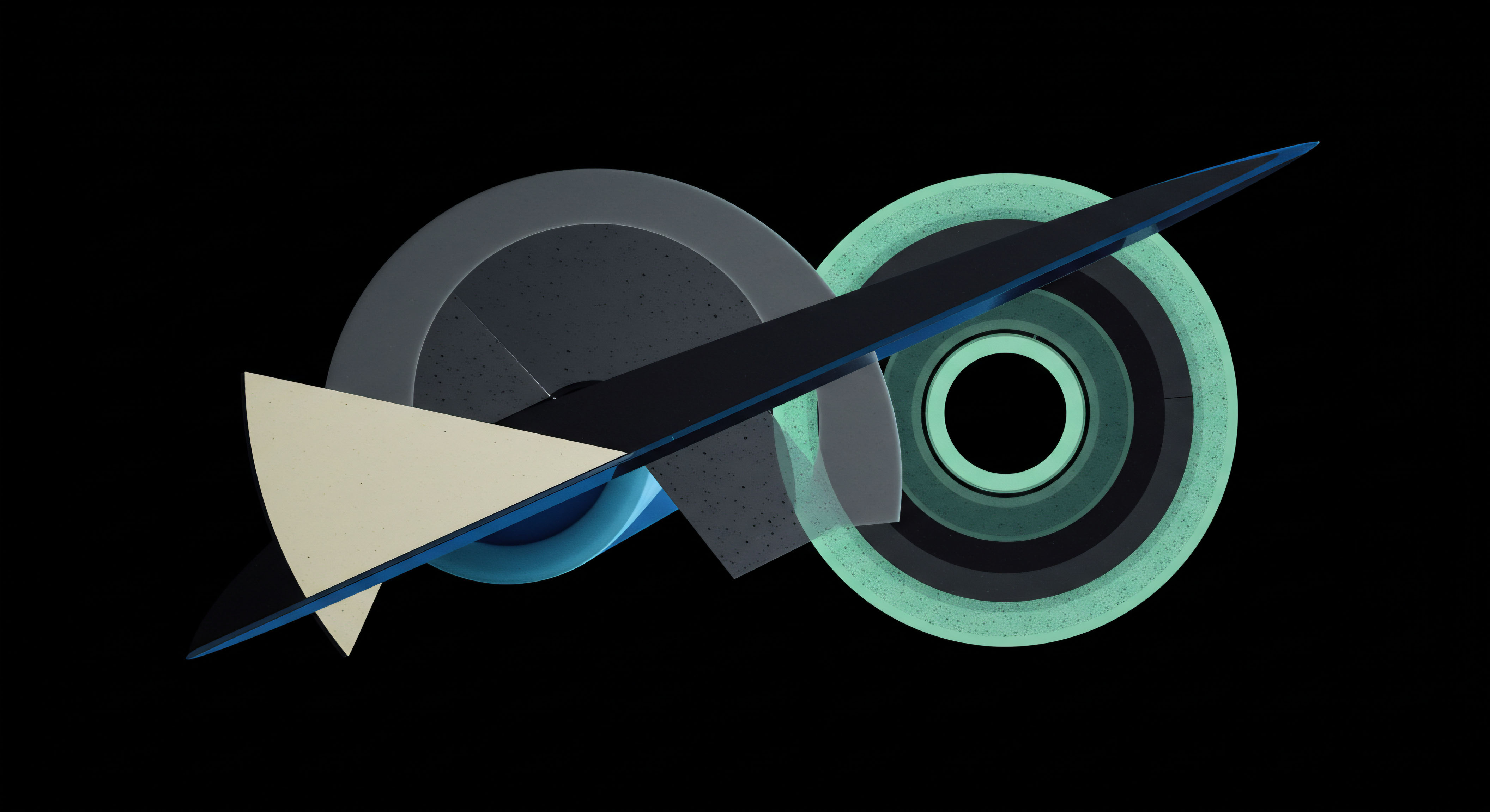 Abstract layered geometries intersect against a deep black field suggesting complex systemic interplay. A dominant dark diagonal element pierces overlapping radial structures colored in muted gray-blue and vibrant cyan specks, symbolizing cross-asset correlation and transient market states. This visual architecture embodies option delta hedging precision and synthetic positioning within DeFi perpetual swaps markets. The sharp angular intrusion mirrors leveraged trading vector paths, contrasting the cyclical nature of tokenomics and liquidity provisioning across Automated Market Maker curves. The granular texture suggests underlying protocol data noise or slippage within high-frequency oracle feeds essential for accurate pricing models and risk parity enforcement.