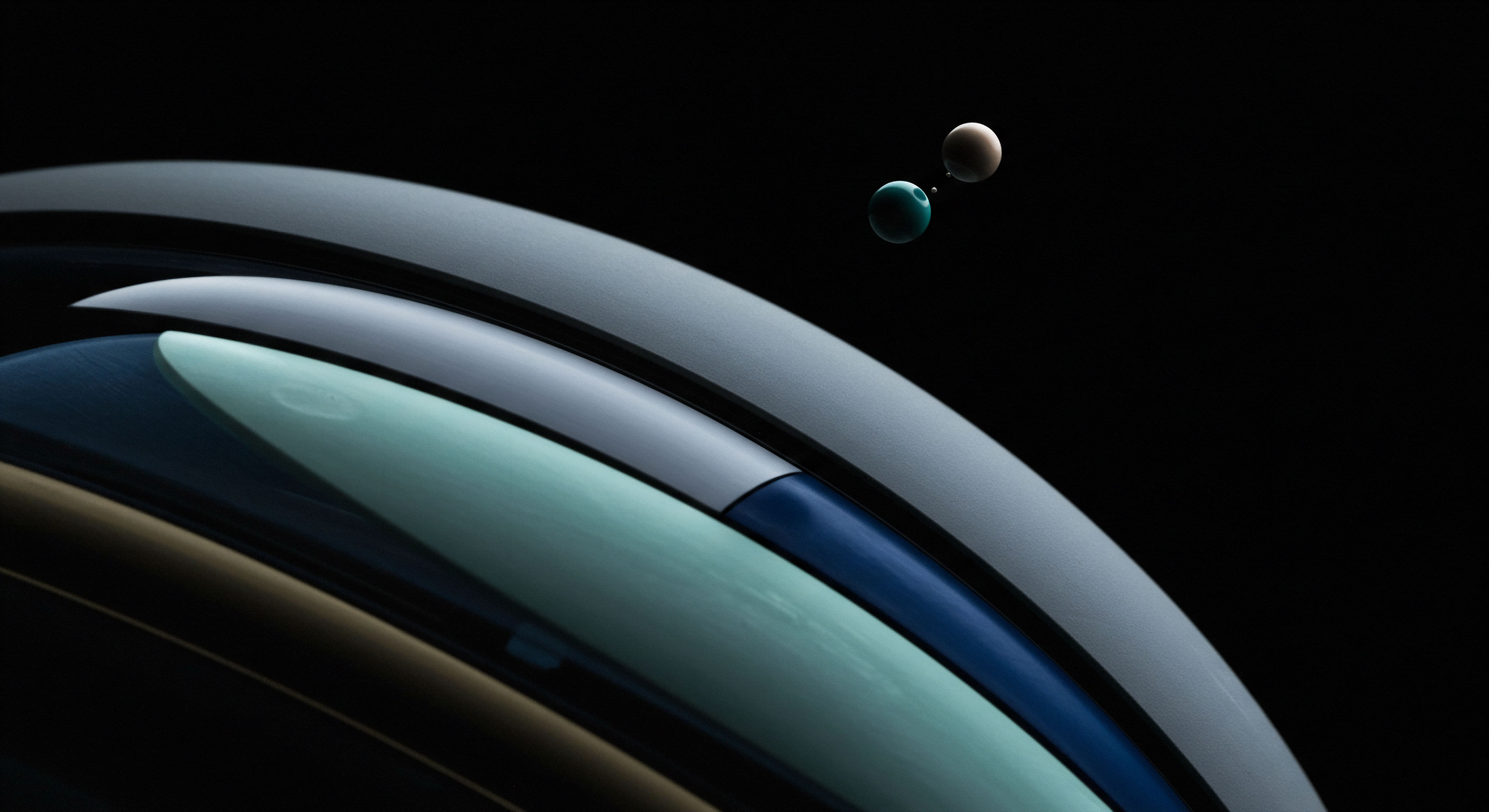 Smooth, overlapping strata in muted teal, slate blue, and grey suggest the visual stratification inherent in a volatility skew structure over time. Two small, distant orbs ▴ one teal, one beige ▴ mimic celestial bodies, symbolizing dual asset correlation or perhaps a pair of synthetic collateralized debt obligations CDOs structuring yield curves. This visual juxtaposition evokes the complex modeling required for exotic options pricing, particularly the non-linear relationship between implied volatility and strike price distribution, far beyond simple Black Scholes metrics. The dark background emphasizes the vacuum of market uncertainty, relevant to managing counterparty risk in decentralized finance DeFi settlements and sophisticated volatility arbitrage strategies employing variance swaps.