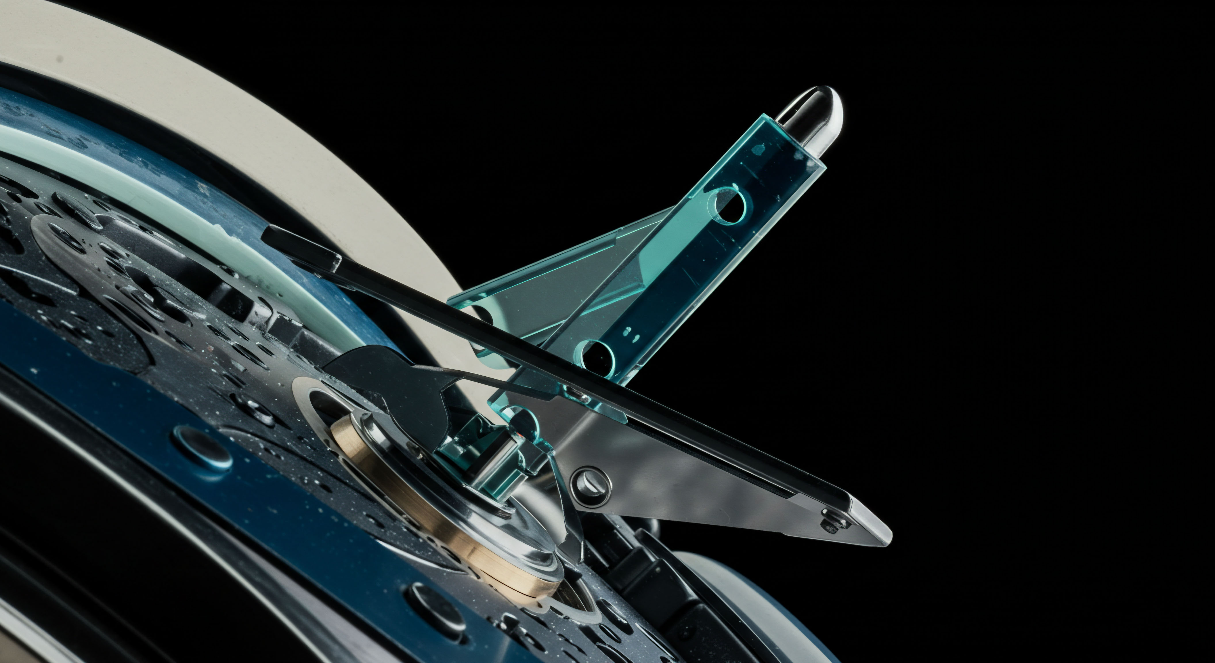 This macro view showcases intricate mechanical architecture reminiscent of high-frequency arbitrage mechanisms applied to decentralized finance platforms. Visible are polished metallic components and a translucent cyan element suggesting the execution layer of a complex smart contract settlement. The dark background emphasizes specular highlights on the precision-engineered surfaces, evoking the low-latency execution vital for optimal options pricing models and collateral management in DeFi derivatives markets. This structure embodies the robust infrastructure required for efficient synthetic asset generation and counterparty risk mitigation through automated liquidity provision protocols. Key concepts represented include perpetual futures basis convergence, liquidity pool depth analysis, and volatile asset skew adjustments across yield farming strategies.