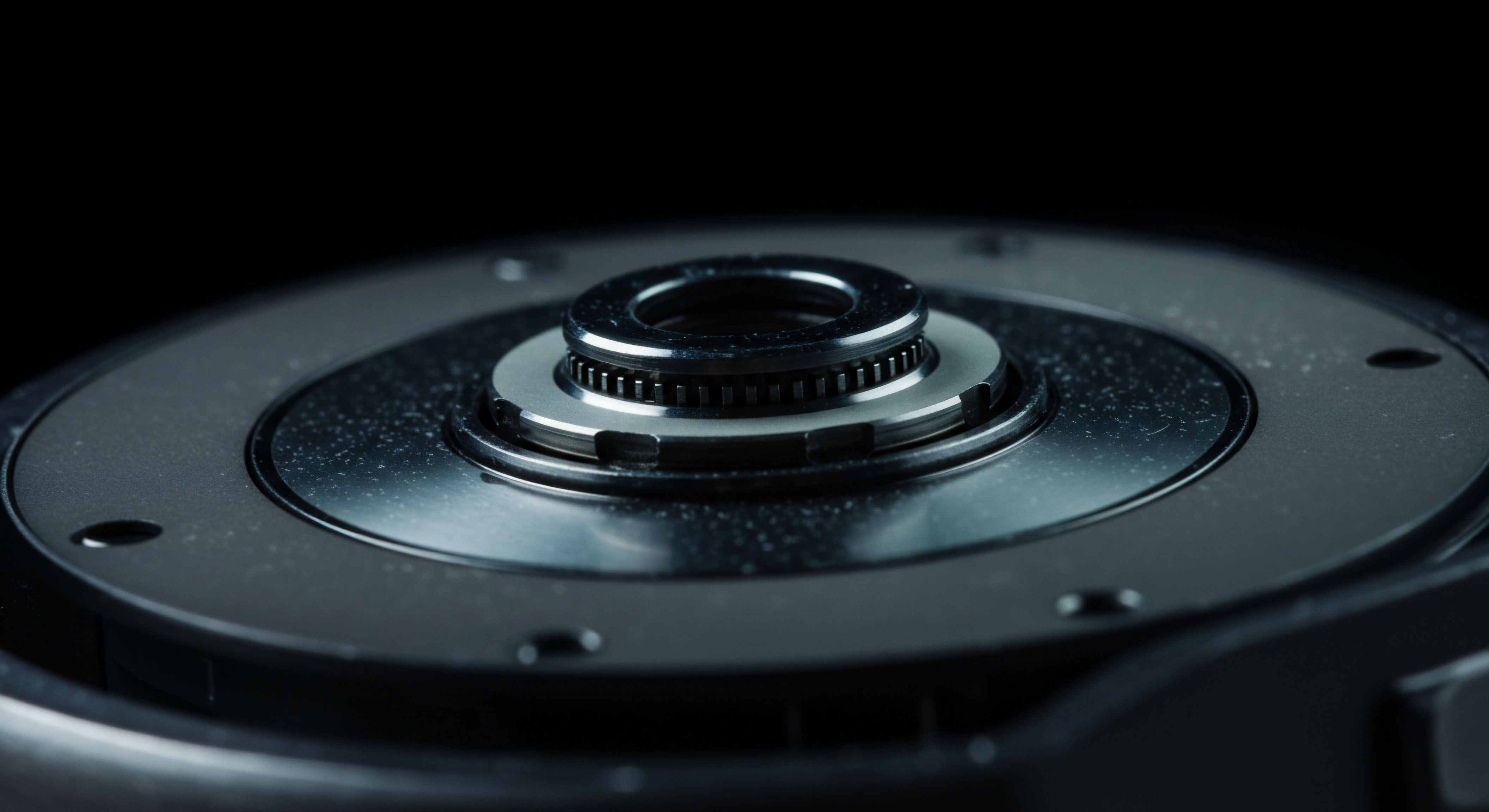 This close-up reveals a meticulously machined metallic assembly likely representing the physical realization of on-chain settlement mechanisms or perhaps a hardware module for secure key management within high-frequency cryptocurrency trading. The center features a tightly meshed gear or knurled ring suggesting precise rotational control critical for accurate options pricing or futures contract execution. Subtle surface imperfections visible under strong lighting evoke the inherent friction and volatility associated with decentralized autonomous organization governance token flows and perpetual swap liquidity provisioning. The dark, stark backdrop emphasizes the isolation and precision required in maintaining ledger integrity against external market noise and attempts at front-running sophisticated algorithmic strategies. This hardware aesthetic symbolizes the tangible infrastructure underpinning complex DeFi derivatives engineering and zero-knowledge proof verification throughput.