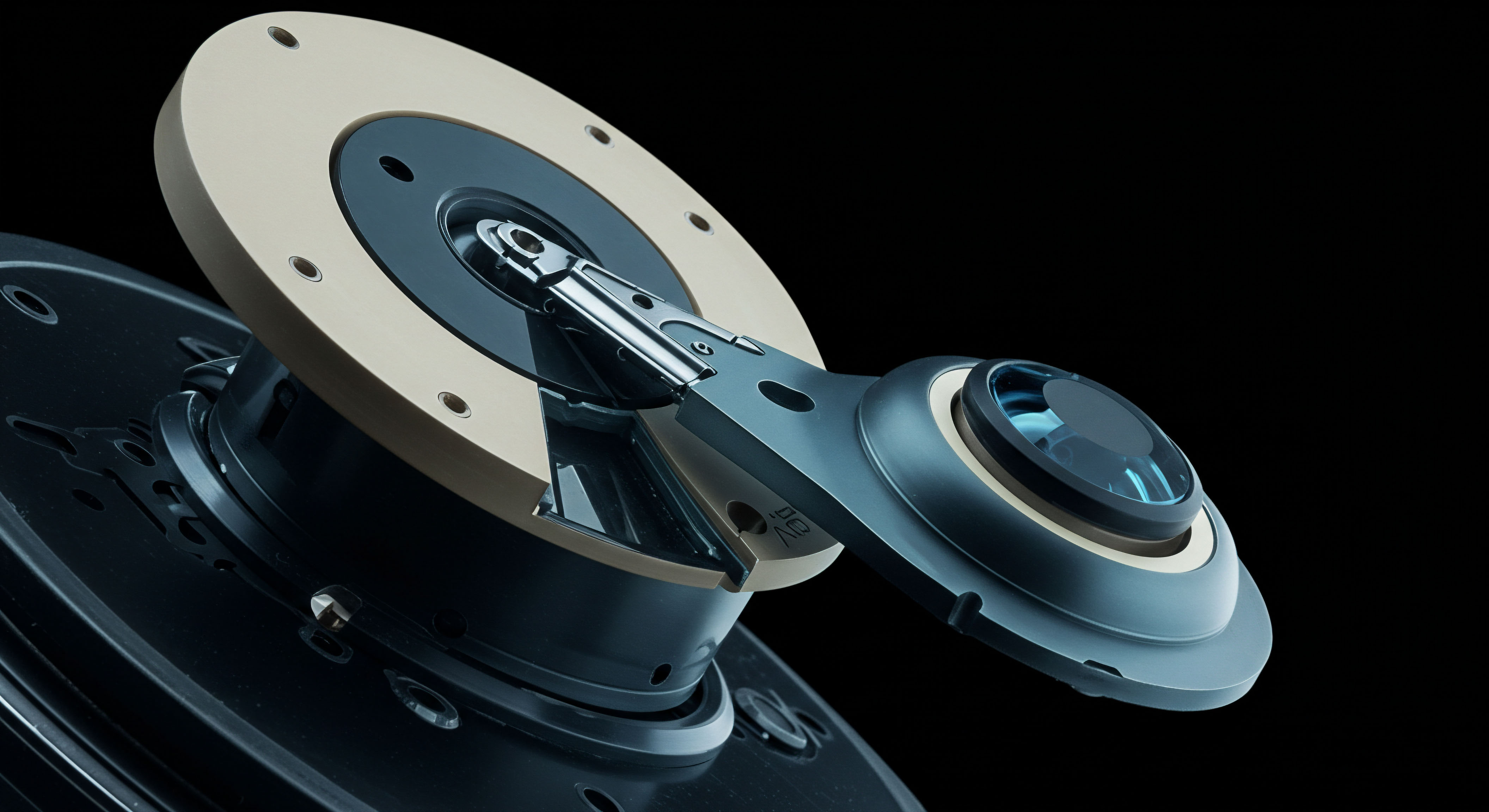 This macro visualization dissects the internal architecture of a precision electromechanical system, suggesting the critical components underlying high-throughput decentralized exchange operations. The visible platter segment, reminiscent of storage media, conceptually embodies the immutable ledger or blockchain state. The articulating arm terminating in a sophisticated optical or sensor assembly symbolizes the rapid execution of complex derivatives contracts like perpetual swaps or options pricing models. It represents minimizing execution slippage through low-latency oracle feeds interfacing with smart contract settlement layers. Key elements touch upon the auditable transparency of consensus mechanisms and the need for near-instantaneous verification underpinning DeFi collateral management and rapid arbitrage across aggregated liquidity pools utilizing complex option strategies like straddles or iron condors denominated in volatile digital assets.
