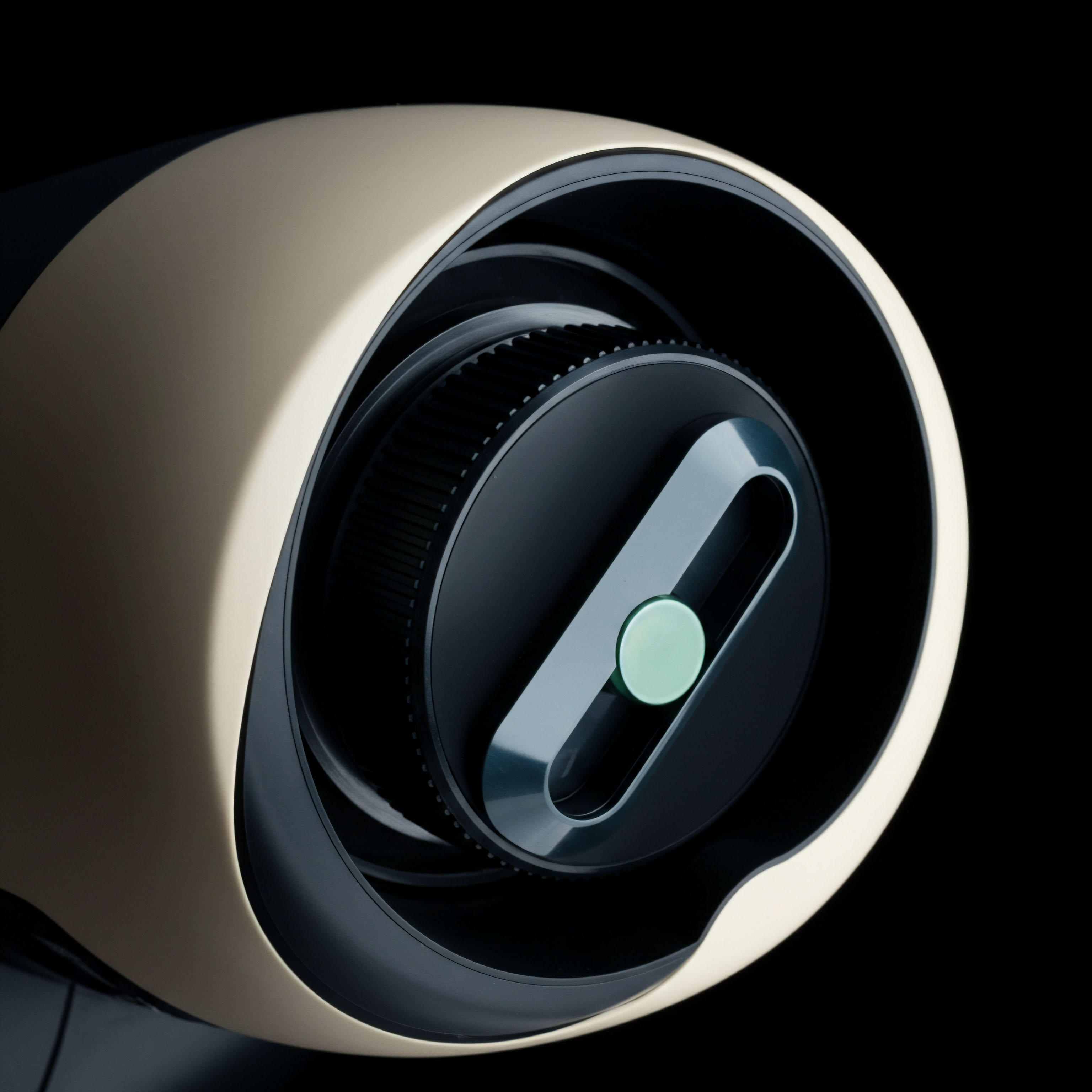 The visual presents a cyclically textured aperture framed by matte cream housing suggesting a secure cryptographic ledger input mechanism. This stylized rendering embodies the intricate mechanics of non-custodial margin utilization within decentralized exchanges. The central dial features knurled detailing indicative of fine-tuning parameters for complex option constructs like exotic derivatives or volatility targets. The subtle cyan indicator accentuates the current state in a high-frequency trading environment, perhaps signifying successful block finality or a settled settlement layer for perpetual swaps. This aesthetic reflects the sophisticated architecture underpinning secure collateral management and automated market maker liquidity provisioning in DeFi ecosystems. The smooth sweep implies efficient order flow execution and low slippage performance metrics essential for institutional crypto asset management strategies.