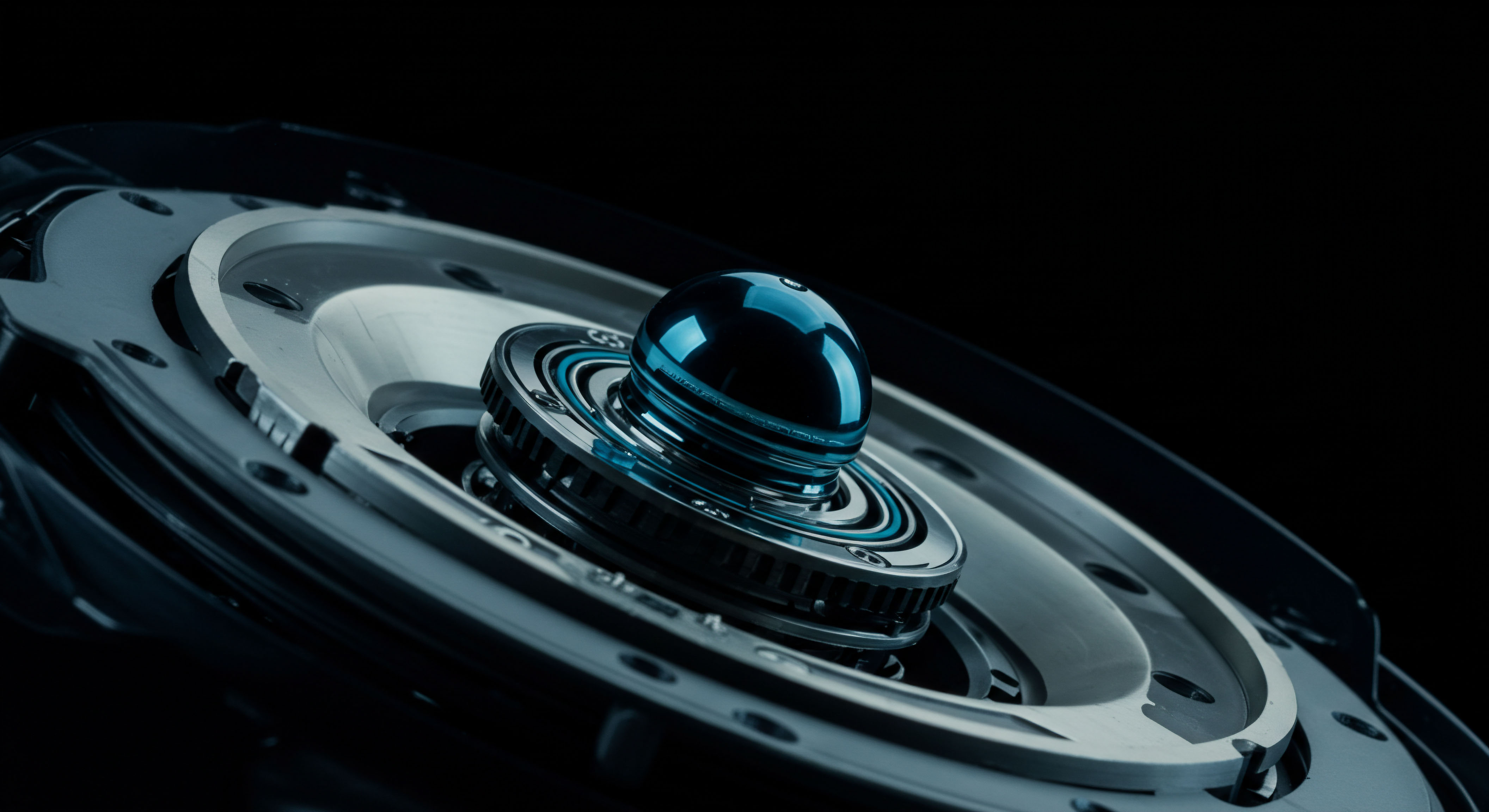 This macro photograph captures a high-precision mechanical assembly, likely a representation of a hardware security module or a specialized computing core, featuring a central, highly polished, deep blue metallic sphere nested within concentric, finely grooved rotary stages. The aesthetic suggests immutable ledger technology infrastructure. The structure implies complex systemic layering relevant to Layer 2 scaling solutions interfacing with on-chain settlement mechanisms. The metallic surfaces exhibit tight tolerances embodying the deterministic nature required for smart contract execution integrity. This visual metaphor aligns with concepts of secure cold storage custody models and the centralized focal point necessary for effective decentralized autonomous organization voting protocols utilizing governance token staking weight dynamics, underpinning robust DeFi protocol security.
