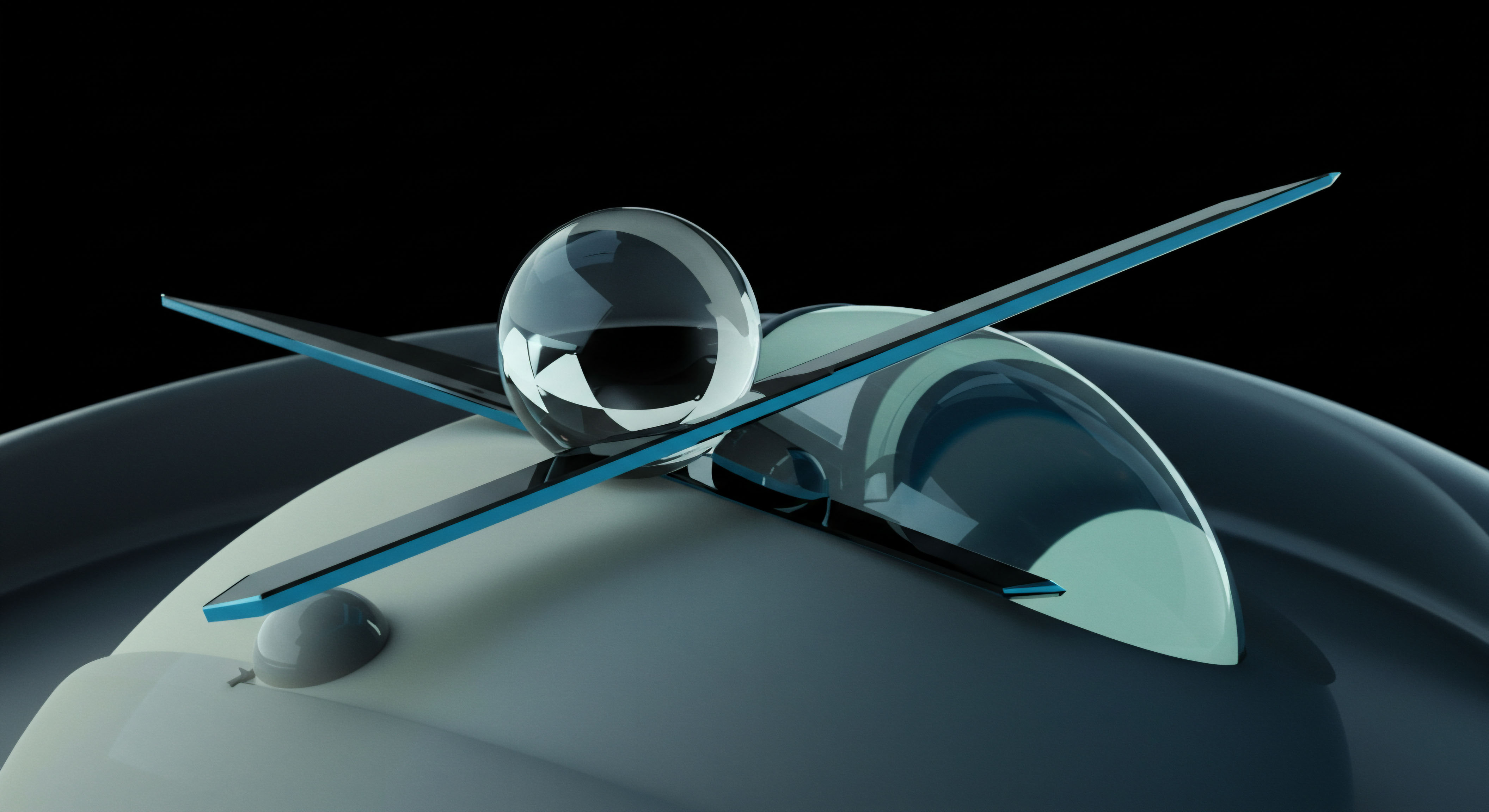 A highly polished crystalline sphere rests centrally upon sleek, intersecting aerodynamic fins that interface with a smooth, pale gray, curvilinear substrate suggesting advanced fintech architecture. This composition symbolizes the delicate equilibrium of perpetual options pricing mechanisms. The refraction within the sphere embodies emergent liquidity pool dynamics and algorithmic arbitrage opportunities across decentralized exchanges. The sharp dihedral edges represent precise strike price demarcation and gamma exposure sensitivity within high-frequency derivative contracts. The overall aesthetic suggests the rigorous mathematical modeling underpinning efficient frontier portfolio construction in decentralized finance using perpetual swaps and volatility surfaces.