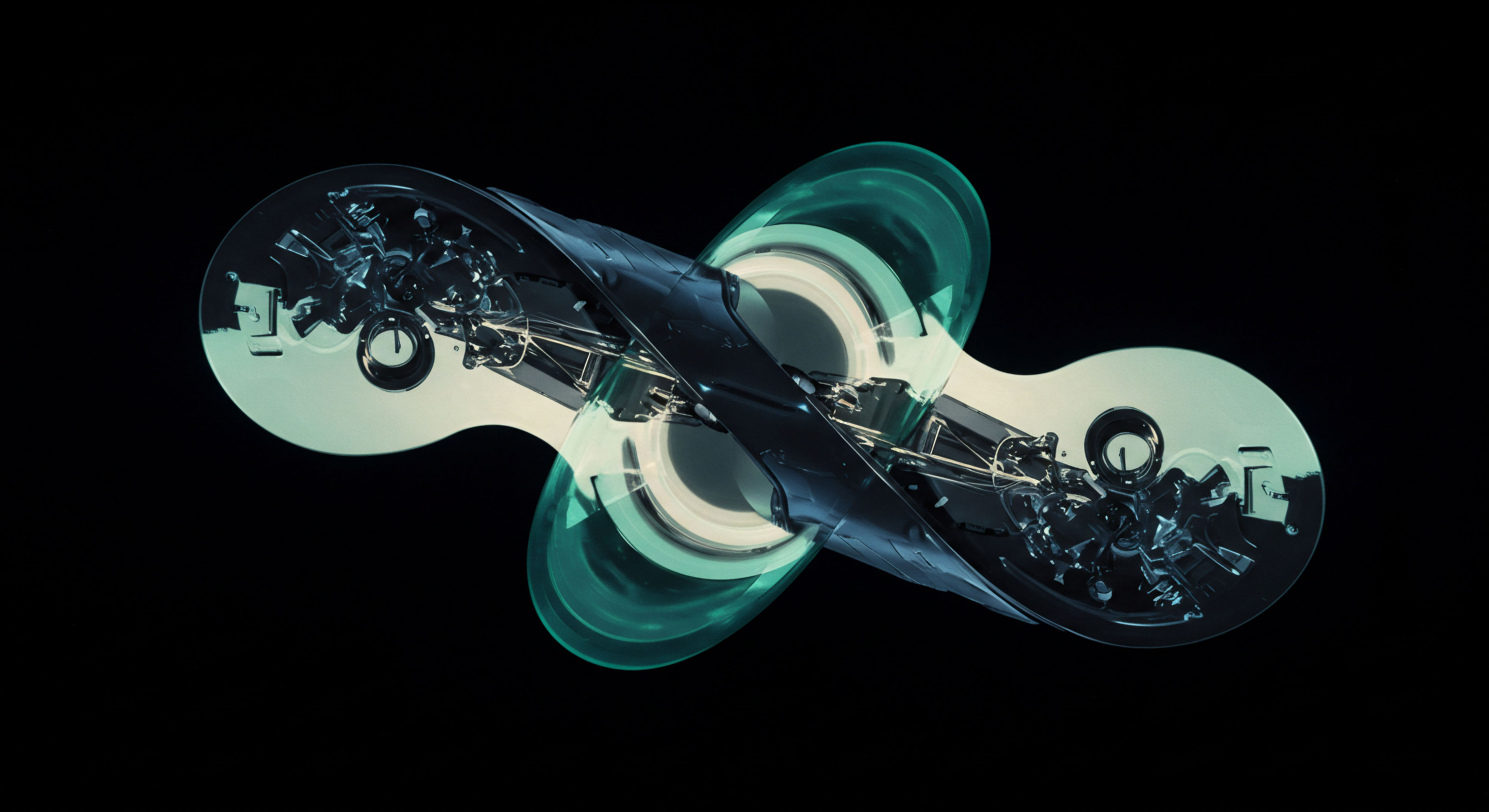 This visualization suggests a complex, dualistic mechanism reminiscent of interconnected ledger states or mirrored liquidity pools balancing systemic volatility. The cyan translucent energy fields imply transient futures contracts or synthetic asset generation mechanisms underpinning decentralized autonomous organizations DAO governance structures. Intricate internal machinery reflects algorithmic trading bot execution paths traversing atomic swaps or cross-chain bridging protocols. The overall toroidal, symmetric structure abstracts the inherent dual-sided nature of perpetual swaps leverage maintenance or the delicate equilibrium required for stablecoin reserve management against impermanent loss risk exposure. Understanding this dynamic is crucial for advanced DeFi options vault construction.