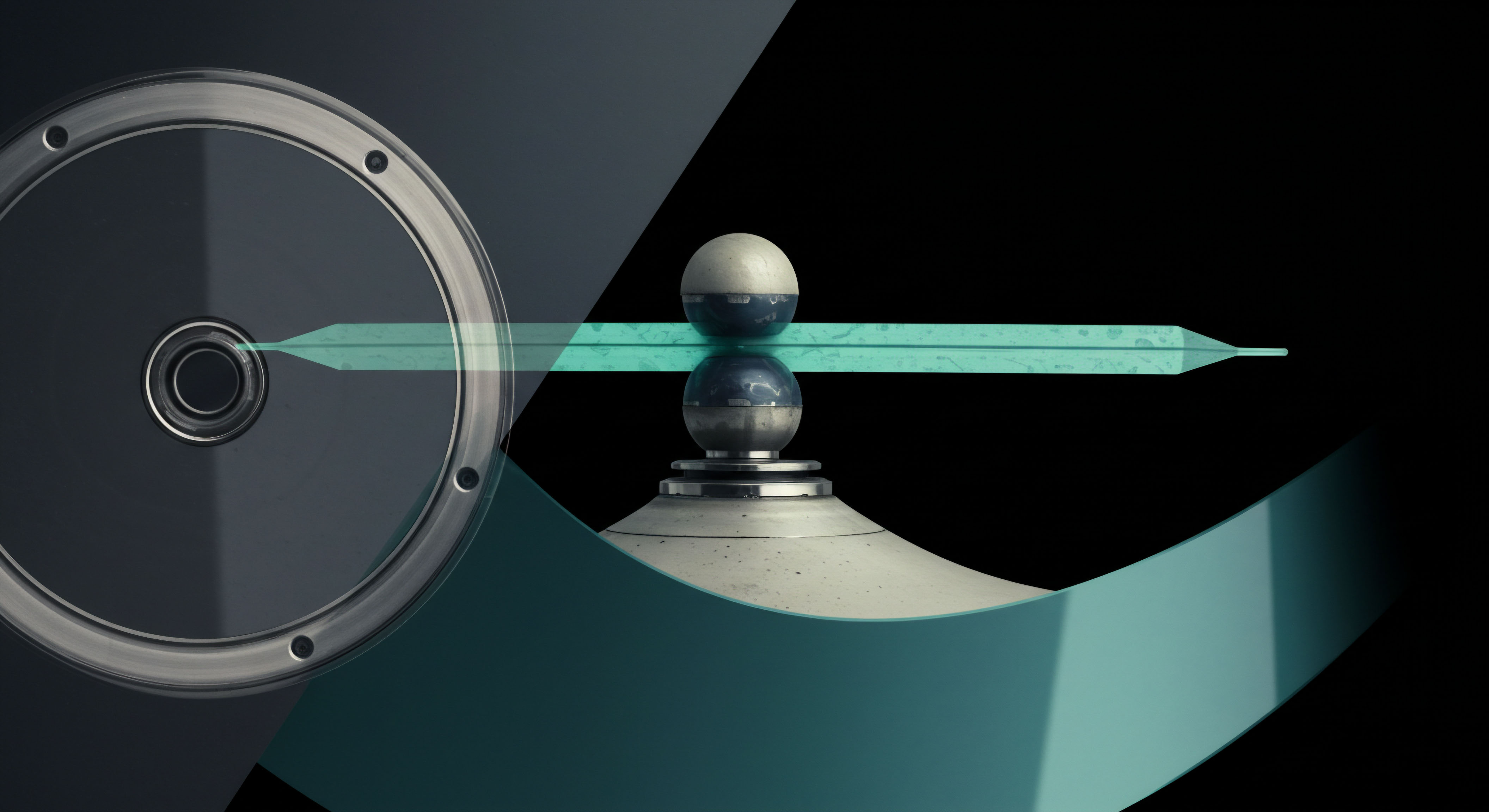 The visual depicts a precision mechanism balancing a stylized, cyan-hued, elongated instrument upon a fulcrum marked by bisected spheres, suggesting equilibrium in high-frequency trading protocols. This abstraction models the delicate netting of decentralized finance liquidity pools against centralized exchange order books. Key elements evoke cryptographic hash integrity verification adjacent to a dynamic physical register apparatus suggesting deterministic state transition within layer one protocols. The composition implies algorithmic arbitrage opportunity discovery across disparate asset classes like perpetual swaps and synthetic derivatives settlement methodologies, emphasizing zero-knowledge proof validation efficiency within nascent DeFi architectures. Such visualization encapsulates the tightrope walk of maintaining capital efficiency during volatile option expiration cycles.