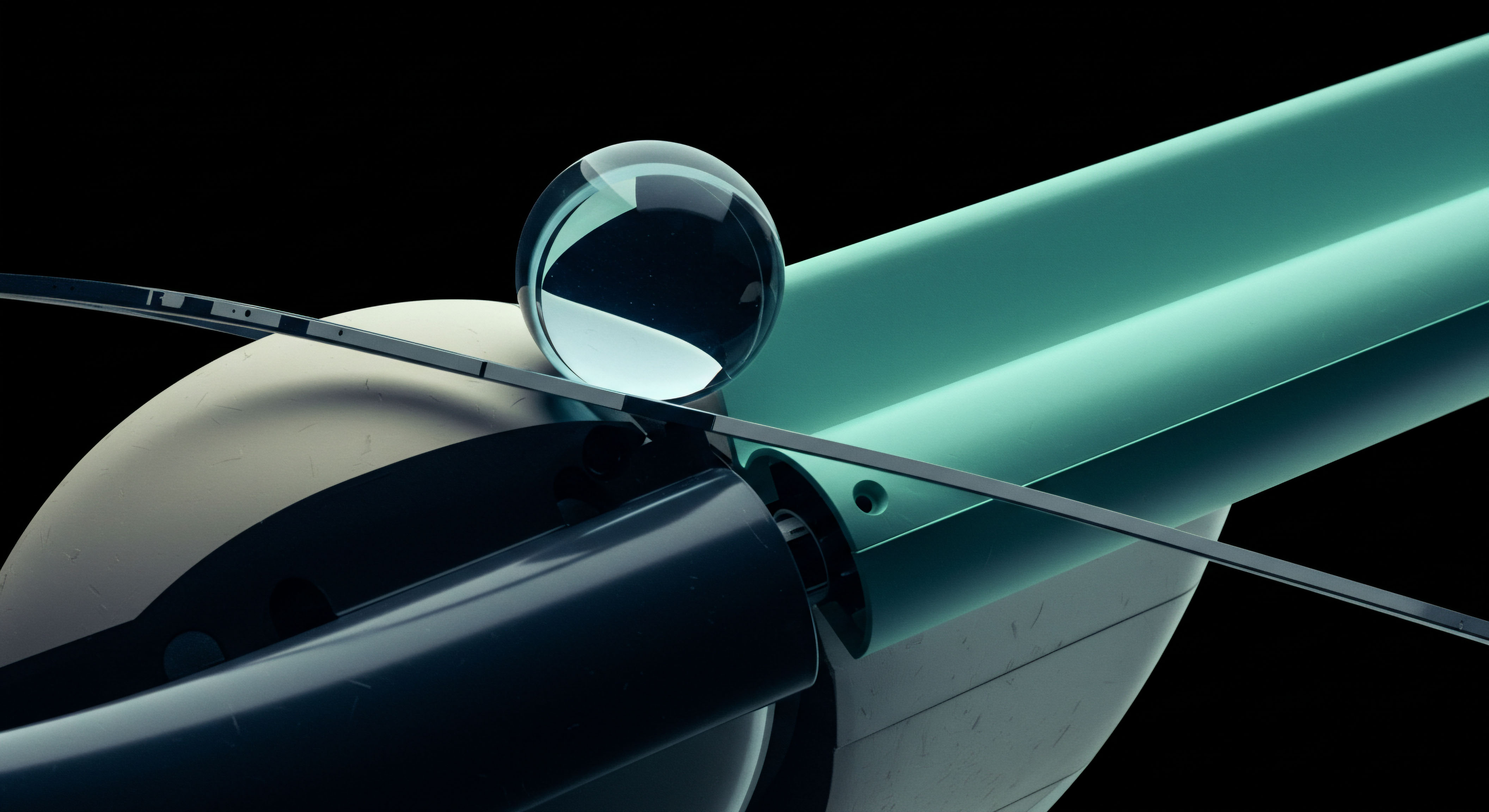 A hyper-realistic rendering depicts a perfect, refractive glass sphere precariously balanced atop a thin, dark metallic plane intersecting sleek, teal infrastructure, symbolizing market fragility. This composition mirrors the delicate interdependency within decentralized finance DeFi collateral management, where underlying asset volatility dictates derivative pricing mechanisms. The sphere represents implied volatility or the Greeks delta hedging execution against sudden capital flow shifts in perpetual futures contracts. The smooth, curvilinear structures suggest robust platform architecture underpinning synthetic asset creation and automated market maker AMM liquidity provisioning under high-frequency trading HFT stress tests. This scene encapsulates the razor-thin margin for error in structured product payoff realization derived from complex options pricing models.