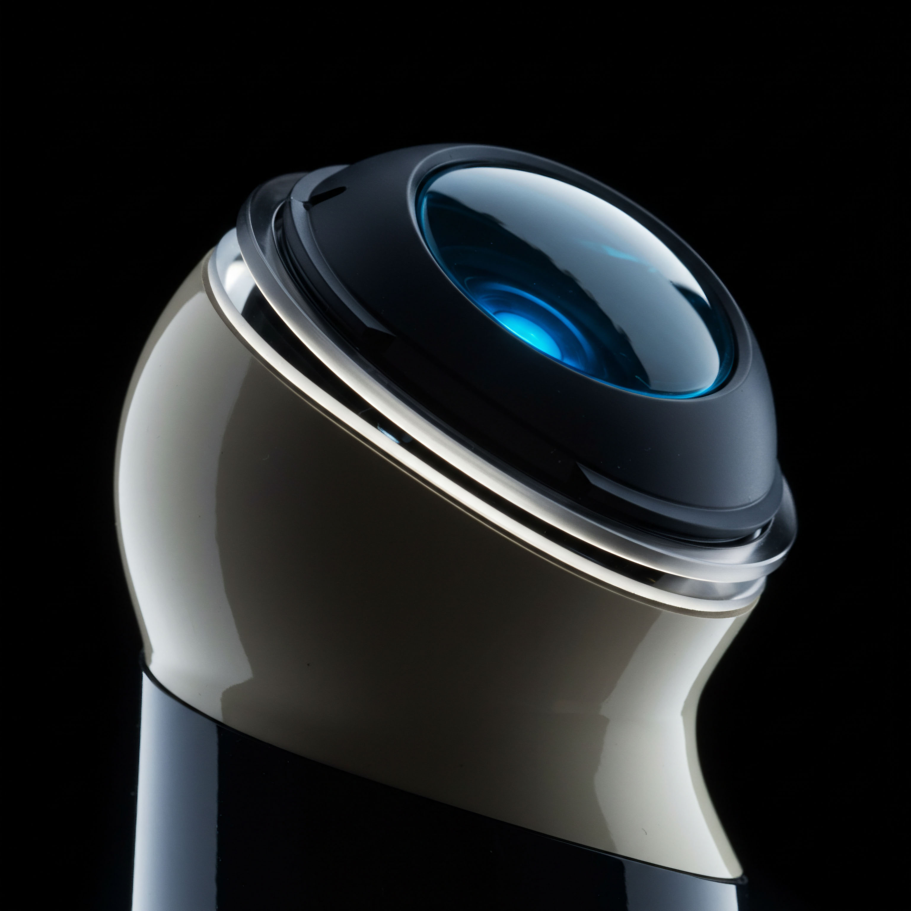 The highly polished, curvilinear casing transitions from taupe to deep onyx, suggesting a complex physical interface for managing decentralized financial primitives. A central, convex lens housing emits a focused, ethereal blue luminescence, conceptually representing the locked liquidity or staking reward beacon within a sophisticated algorithmic stablecoin protocol. This visual nexus evokes the perceived solidity of centralized exchange architecture juxtaposed against the fluid, opaque nature of on-chain settlement mechanisms or complex exotic options payoff profiles. The design aesthetic hints at enterprise-grade execution environments for high-frequency market making of perpetual futures contracts or the secure cold storage key custodian interface for substantial on-chain asset governance tokens, reflecting robust collateralization ratios.