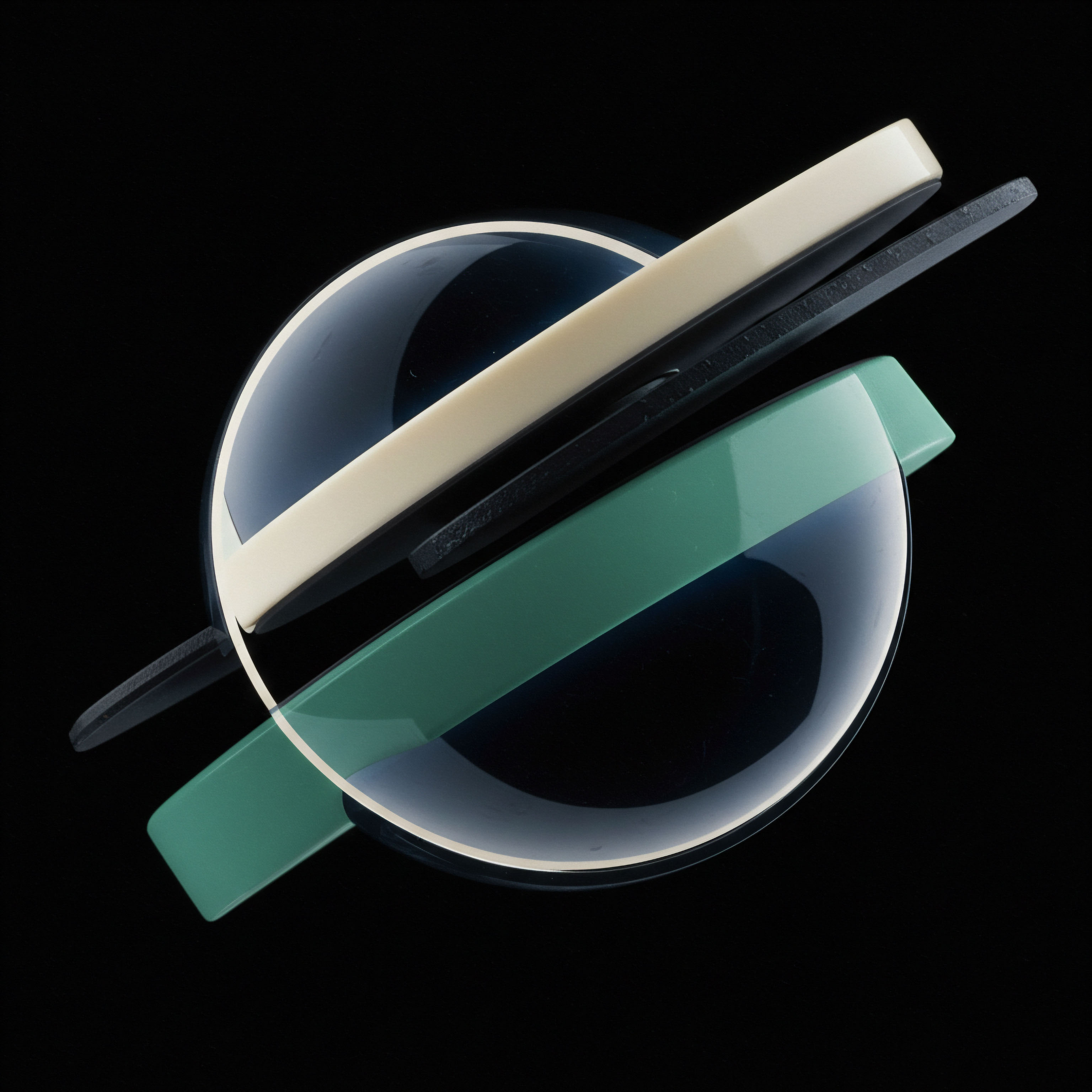 This composition illustrates a structured portfolio overlay suggesting layered risk management across digital asset instruments. The dark, highly reflective spherical core symbolizes the underlying volatile spot cryptocurrency asset basis or a systemic market structure. Overlaying this are rectilinear elements in beige cream, opaque black, and muted teal, representing distinct tranches of derivative exposure. These bars suggest intersecting strike prices or varied expiration windows in complex options structures like a butterfly spread or calendar spreads employed for yield enhancement or delta hedging. The separation and stacking imply discrete market views concerning leveraged futures contracts and regulatory arbitrage within decentralized finance protocols. This visual taxonomy maps to managing basis risk or dynamically adjusting synthetic positions against underlying blockchain network congestion or governance token volatility.