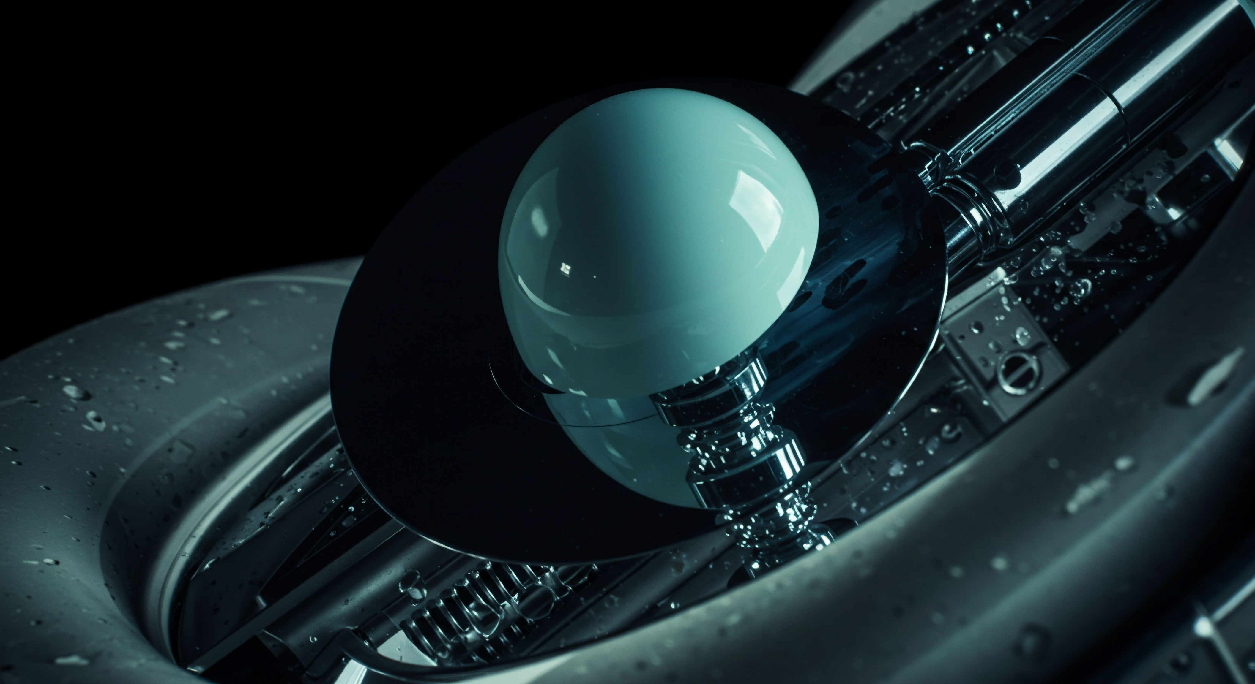 A highly polished, pale cyan sphere rests centrally within a dark, complex mechanical housing suggestive of deep-sea machinery or advanced cold storage. This visual metaphor represents the immutable core asset held within a self-custody wallet solution, perhaps securing large-scale collateral for perpetual swaps or synthetic asset issuance. The surrounding metallic structure, slick with condensation droplets indicating environmental sealing or cryogenic maintenance, embodies the rigorous security protocols safeguarding private keys against adversarial attacks and key compromise. Reflections suggest mirrored surfaces inherent in secure multi-signature schemes or hardware security modules HSMs safeguarding seed phrases. This complex visualization pertains to the stability of on-chain settlement layers resisting volatility surges in the options market microstructure and high-frequency trading latency. Key concepts include non-custodial governance and the integrity of zero-knowledge proofs ZKPs securing off-chain computations.