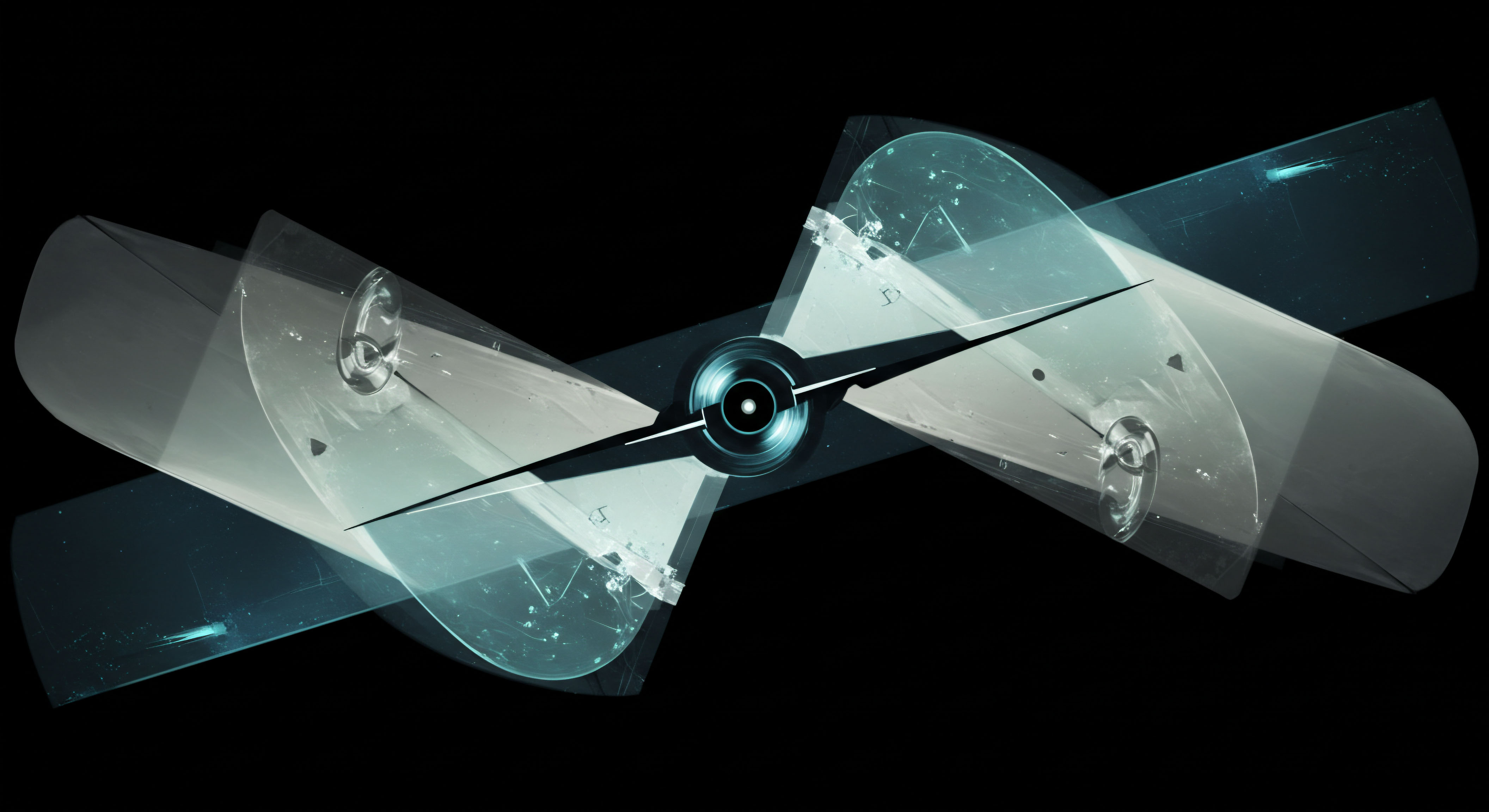 This abstract visualization depicts two opposing, translucent, propeller-like structures intersecting at a luminous central nexus, suggesting balanced but opposing forces within financial mechanics. The ethereal, cyan-tinged layers overlaying a stark black background evoke high-frequency data flow and market microstructure. This configuration conceptually models the instantaneous hedge ratio mechanics of complex decentralized finance instruments specifically illustrating the convergence of implied volatility skew and synthetic long perpetual futures positions. Key elements reference the delta hedging requirement across exotic option payoff profiles and the algorithmic balancing of automated market maker liquidity pools where capital efficiency dictates survival against rapid rebalancing events and slippage inherent in low-latency RFQ protocols for structured products.